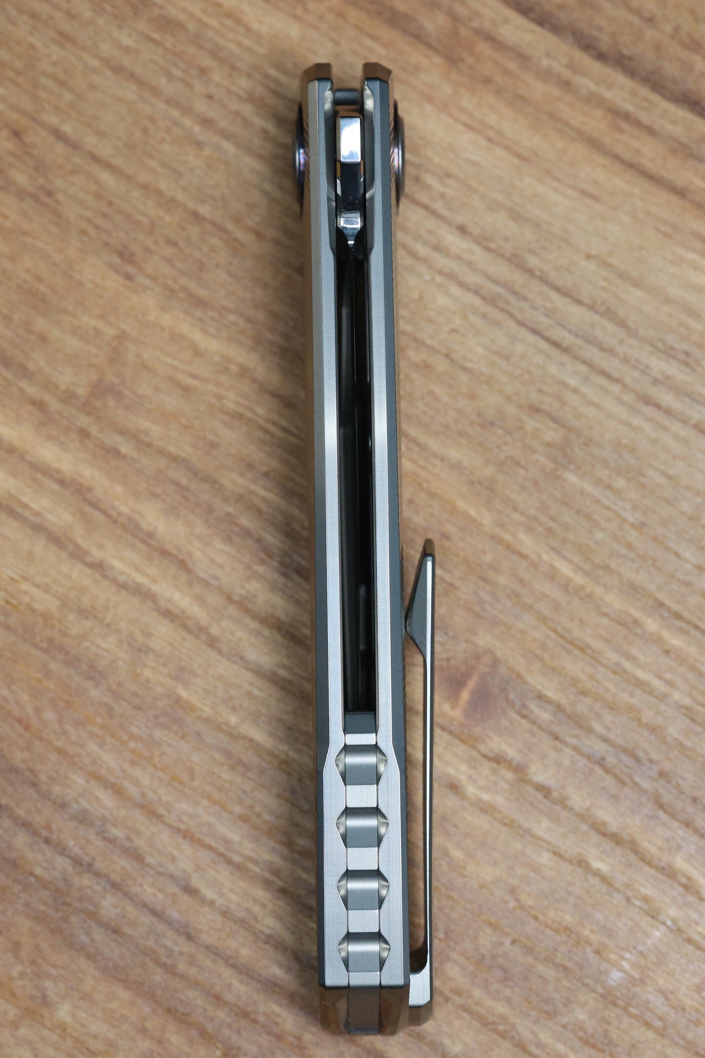 HOLT BLADEWORKS OUTLAW W/TITANIUM QUILL BURNISHED HANDLES & BOHLER M390, NEAR MIRROR #160
