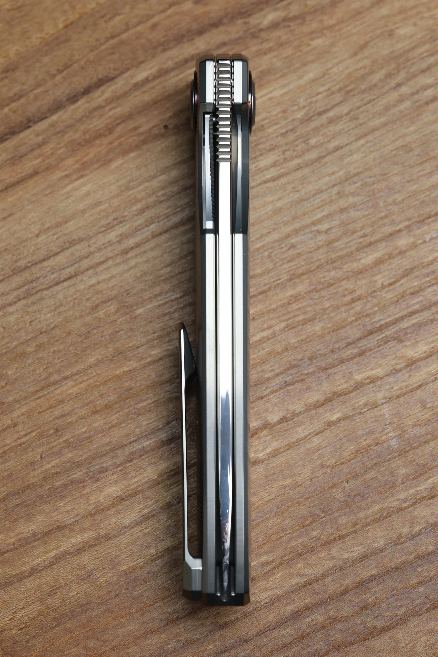 HOLT BLADEWORKS OUTLAW W/TITANIUM QUILL BURNISHED HANDLES & BOHLER M390, NEAR MIRROR #160