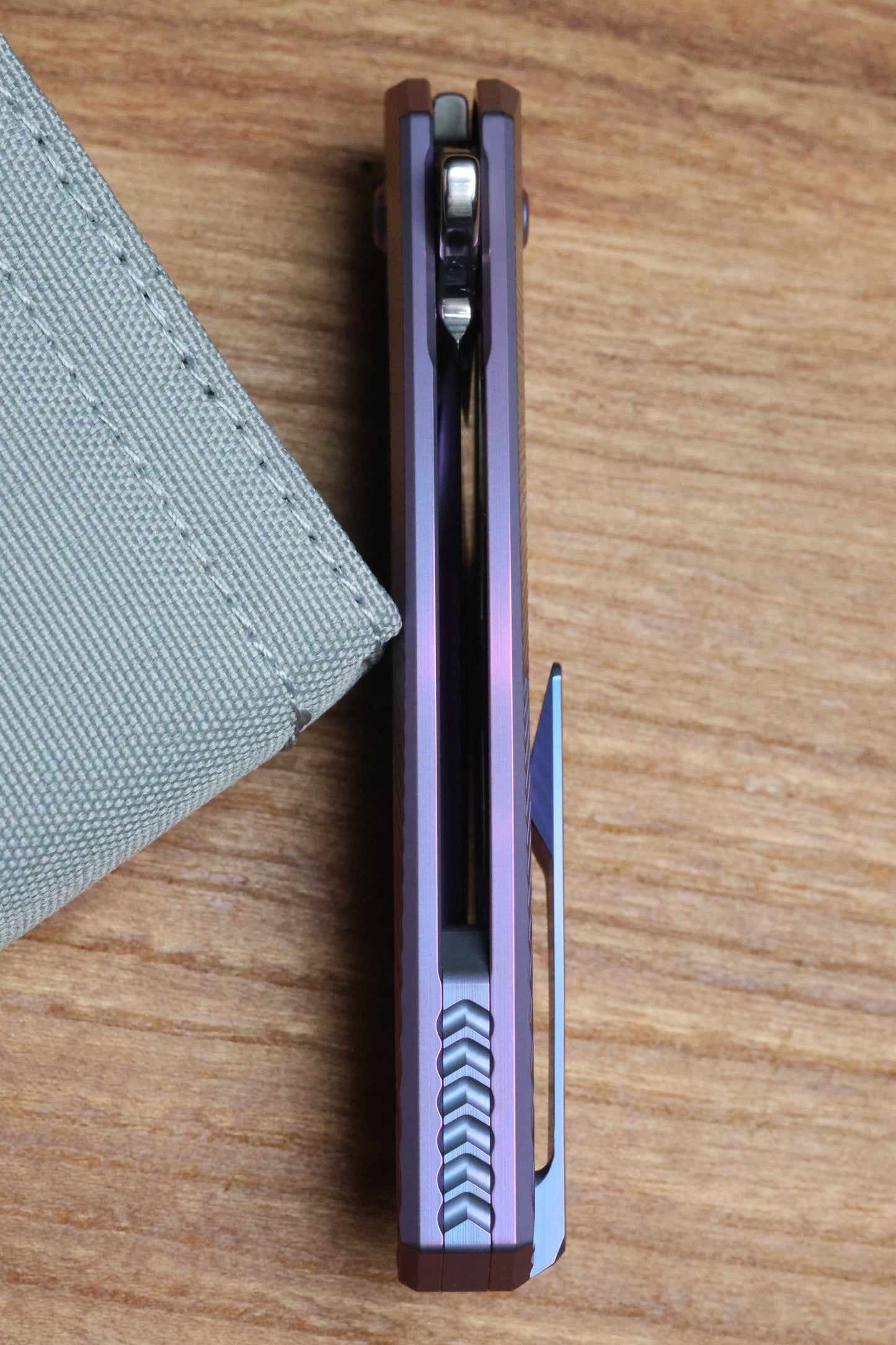 HOLT BLADEWORKS HAPTIC W/ TITANIUM BURNISHED BENT STARBURST HANDLES & BOHLER M390 NEAR MIRROR  #1319