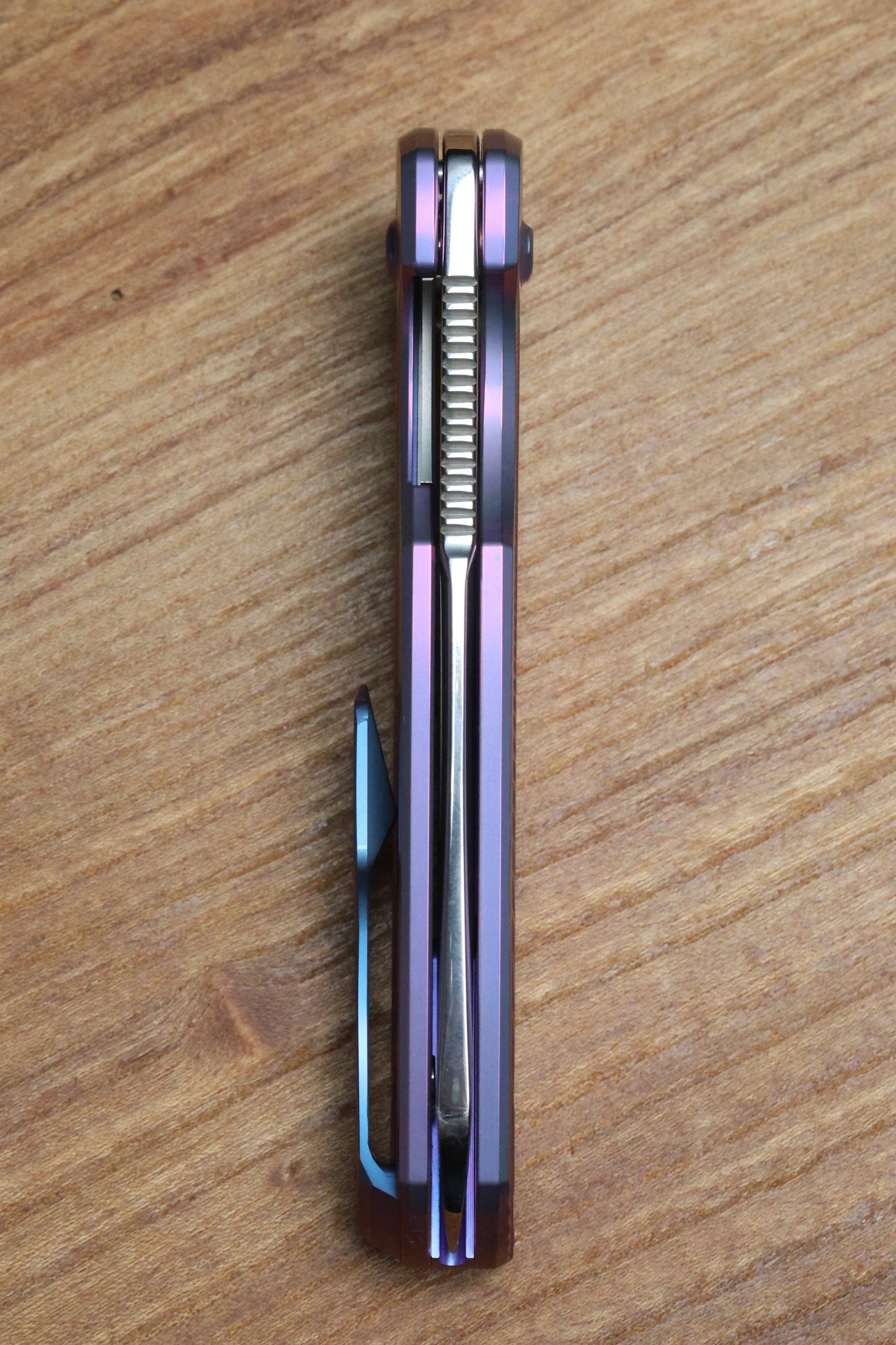 HOLT BLADEWORKS HAPTIC W/ TITANIUM BURNISHED BENT STARBURST HANDLES & BOHLER M390 NEAR MIRROR  #1319