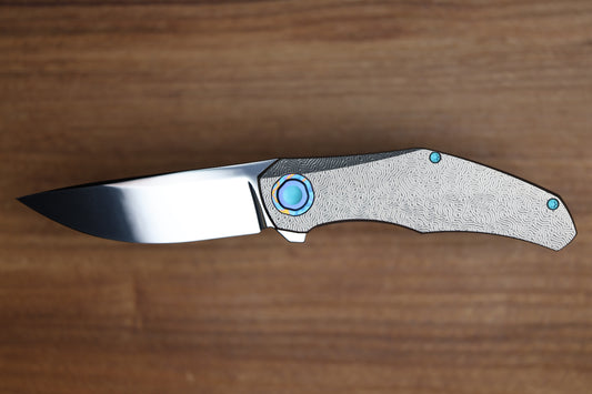 HOLT BLADEWORKS RENEGADE W/ TITANIUM BRAIN CORAL BURNISHED HANDLES & BOHLER M390, NEAR MIRROR #319