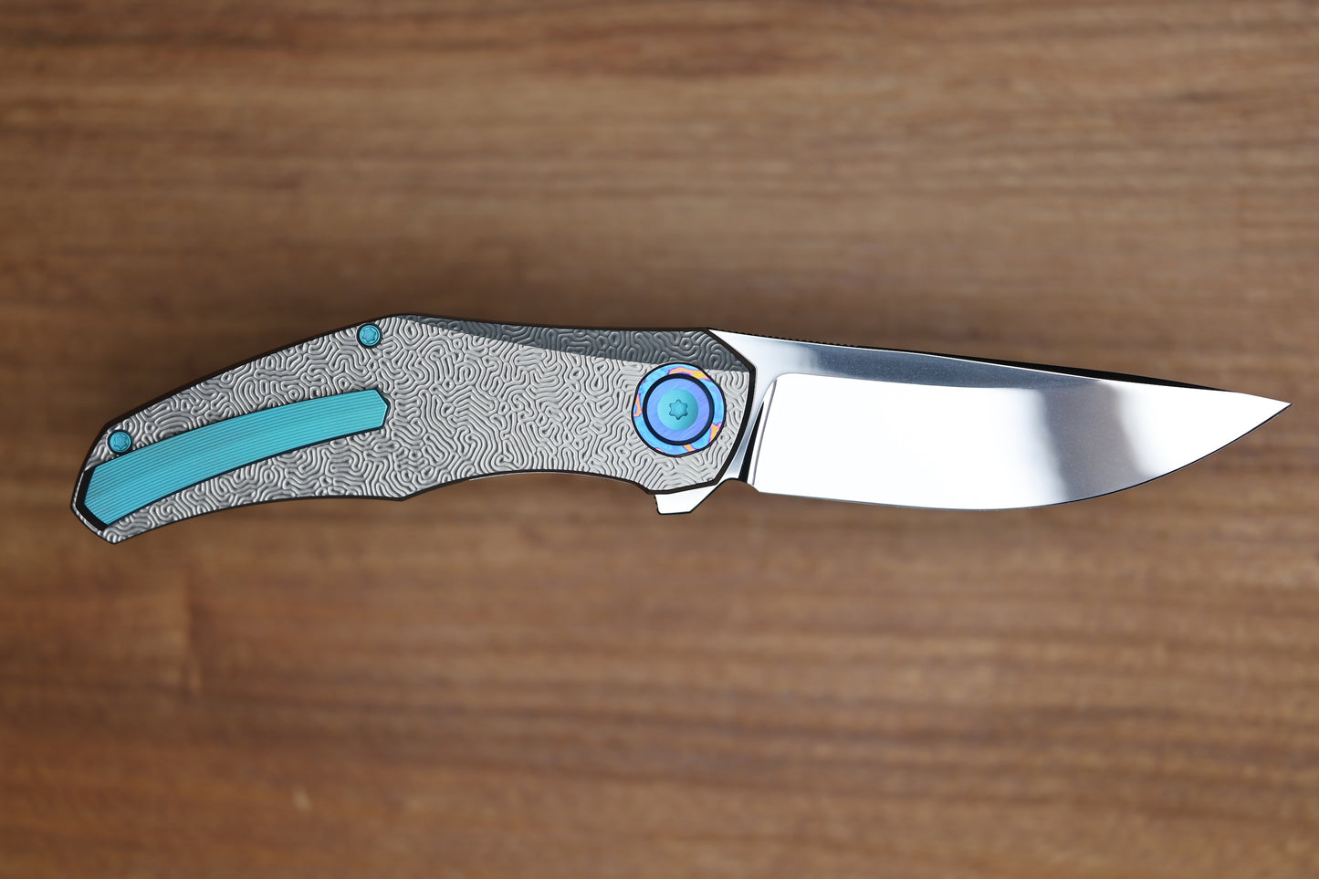 HOLT BLADEWORKS RENEGADE W/ TITANIUM BRAIN CORAL BURNISHED HANDLES & BOHLER M390, NEAR MIRROR #319
