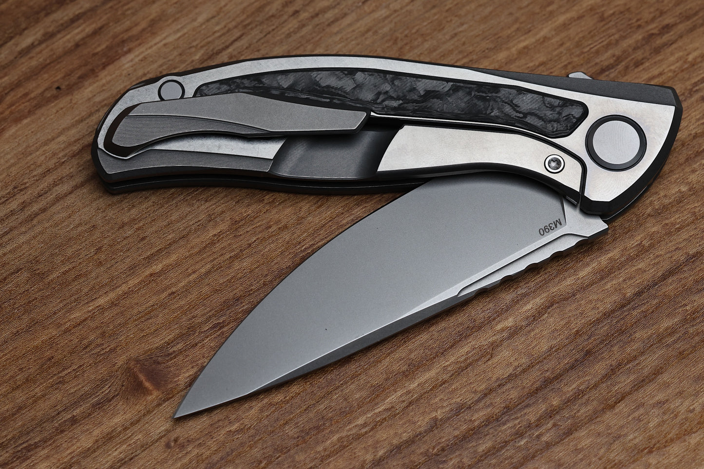 SHIROGOROV F95NL GEN. 5 - M390 BLADE - TITANIUM HANDLE - BLACK TECHNOCARBO INLAYS - MRBS