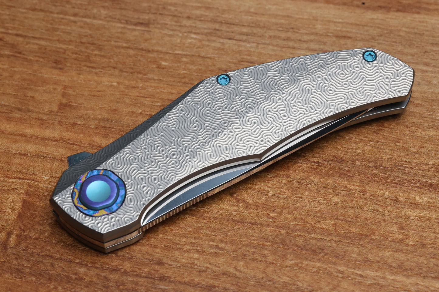 HOLT BLADEWORKS RENEGADE W/ TITANIUM BRAIN CORAL BURNISHED HANDLES & BOHLER M390, NEAR MIRROR #319