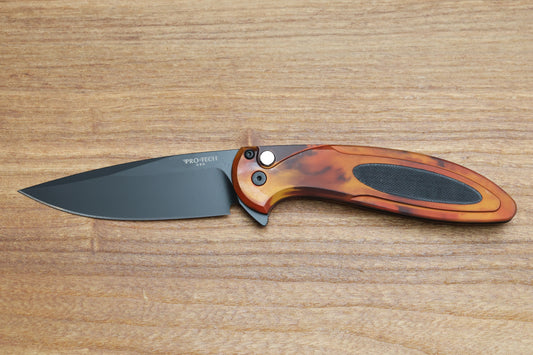 PRO-TECH CAMBRIA FLIPPER DEL FUEGO HANDLE W/BLACK LIP PEARL BUTTON- DLC MAGNACUT BLADE,  CF2103-DF