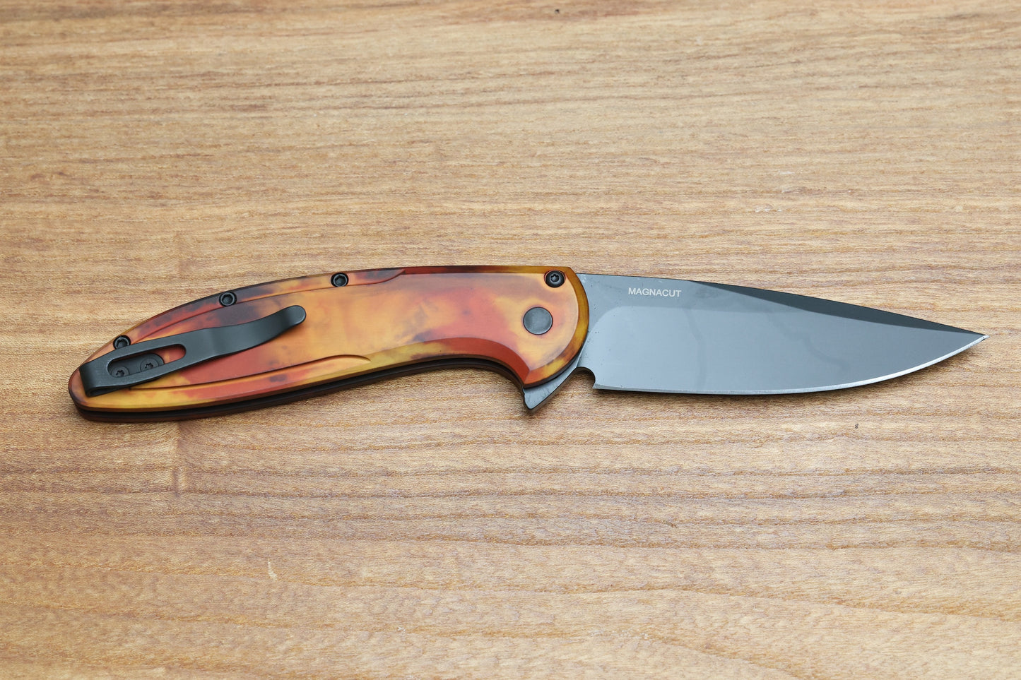 PRO-TECH CAMBRIA FLIPPER DEL FUEGO HANDLE W/BLACK LIP PEARL BUTTON- DLC MAGNACUT BLADE,  CF2103-DF