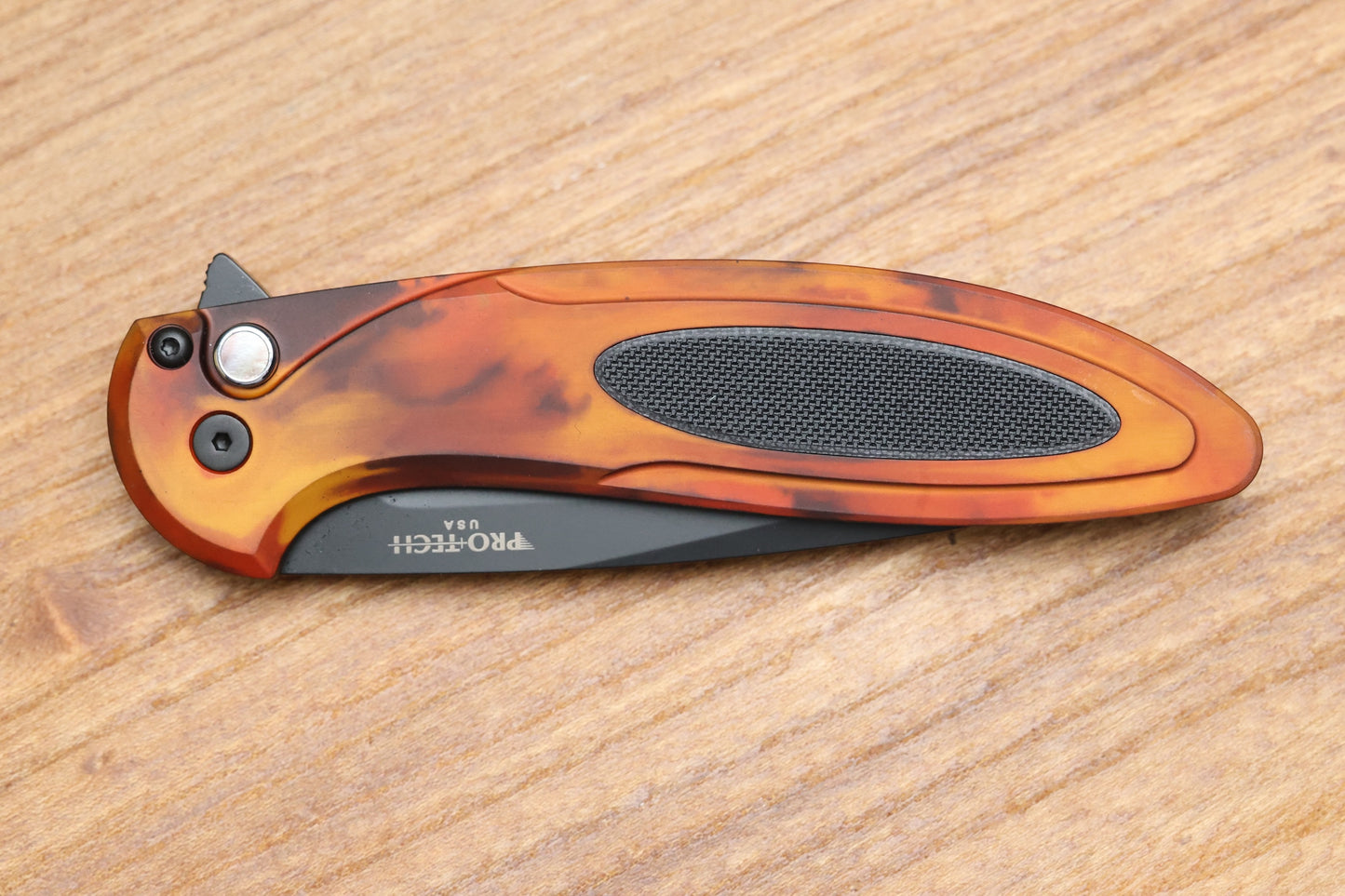 PRO-TECH CAMBRIA FLIPPER DEL FUEGO HANDLE W/BLACK LIP PEARL BUTTON- DLC MAGNACUT BLADE,  CF2103-DF