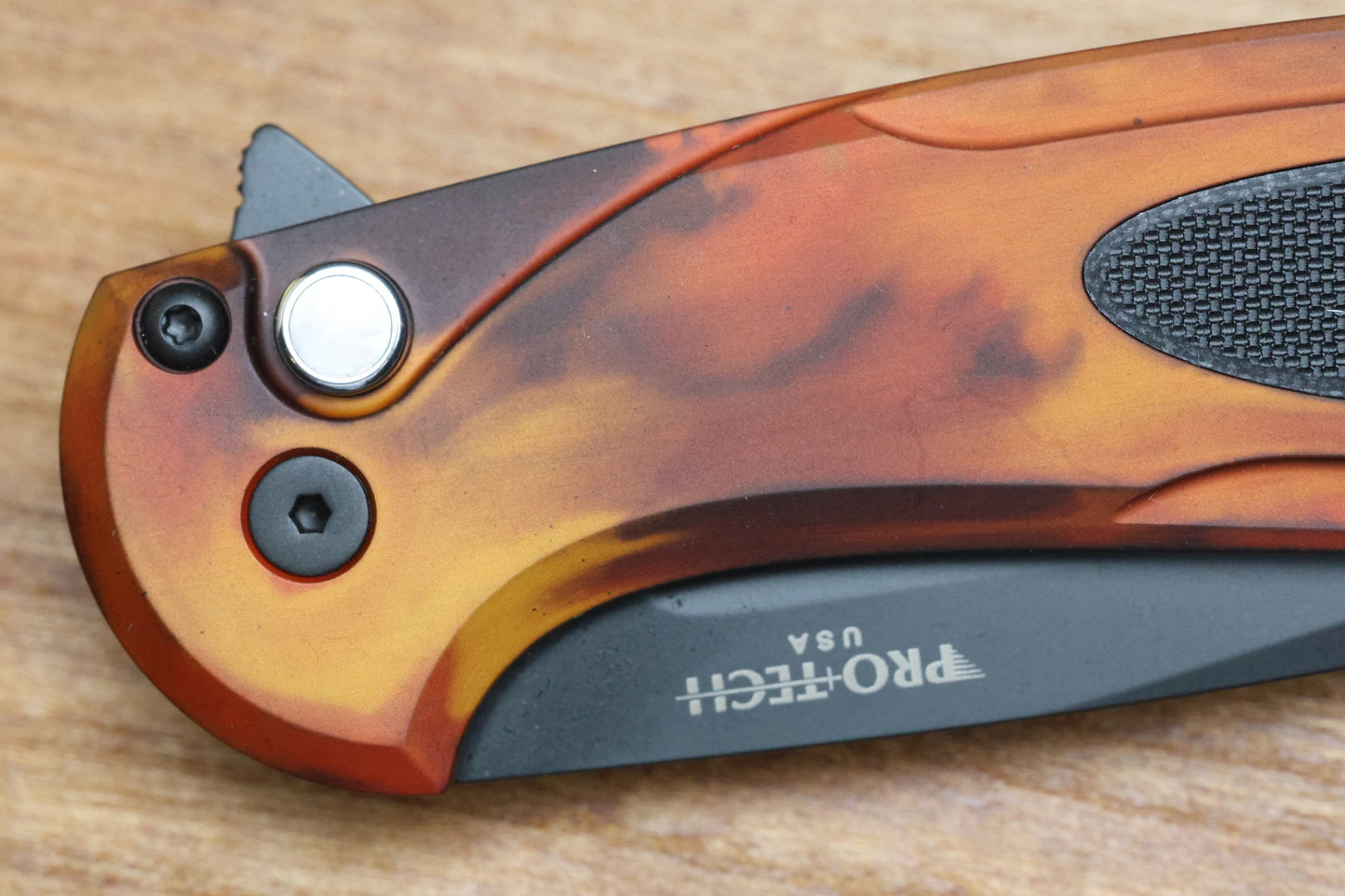 PRO-TECH CAMBRIA FLIPPER DEL FUEGO HANDLE W/BLACK LIP PEARL BUTTON- DLC MAGNACUT BLADE,  CF2103-DF
