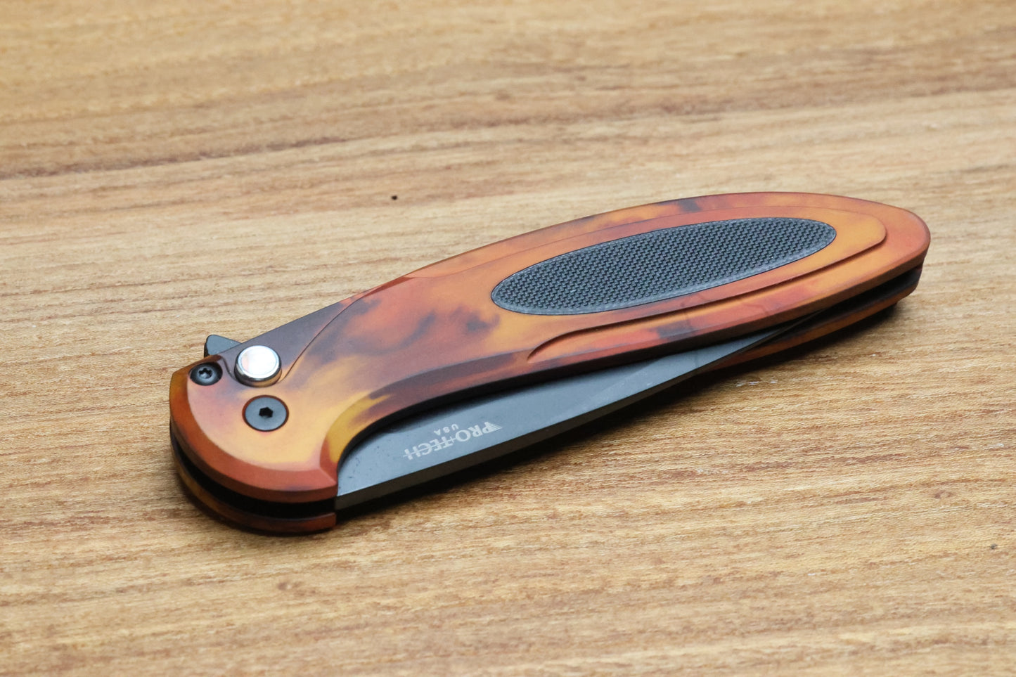 PRO-TECH CAMBRIA FLIPPER DEL FUEGO HANDLE W/BLACK LIP PEARL BUTTON- DLC MAGNACUT BLADE,  CF2103-DF