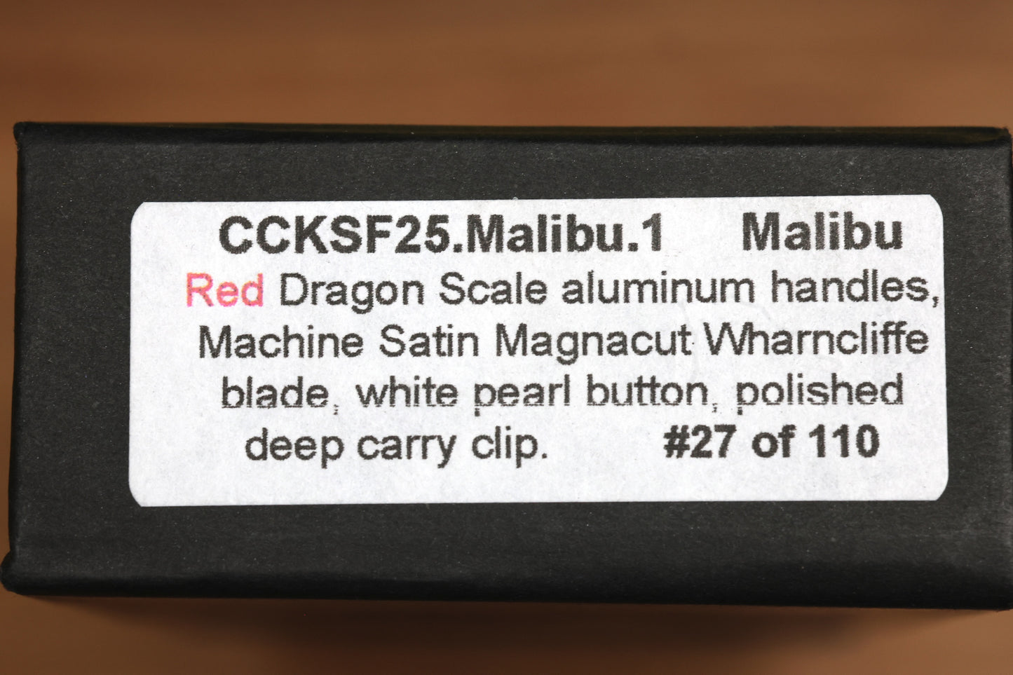 PRO-TECH MALIBU RED DRAGON SCALE HANDLES WHITE PEARL BUTTON- SATIN MAGNACUT WHARNCLIFFE BLADE CCKSF25.MALIBU.1