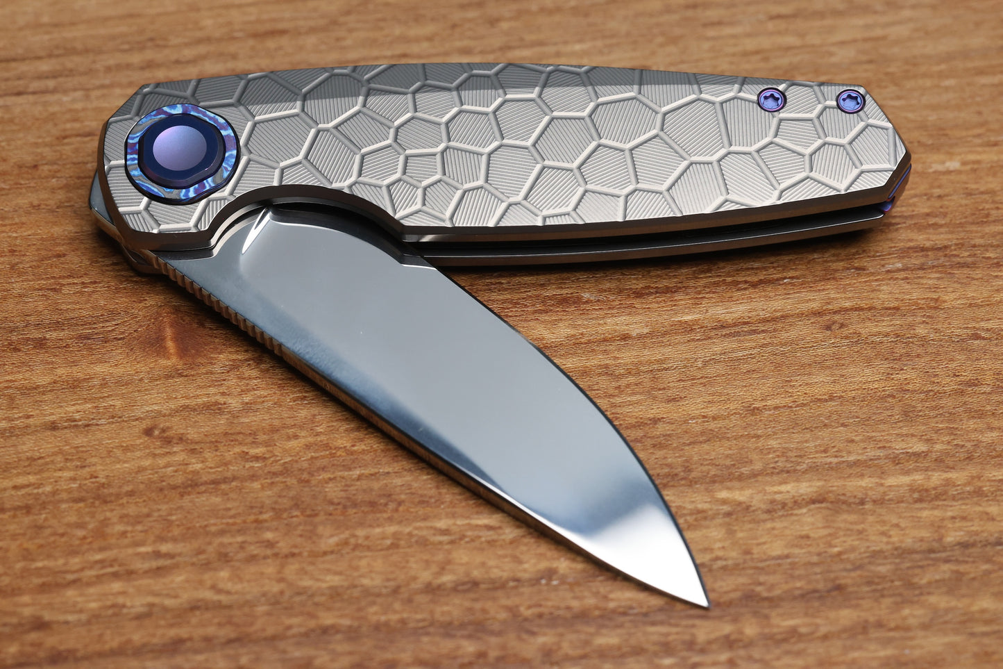 HOLT BLADEWORKS MORPHEUS W/ BURNISHED TURTLE TITANIUM HANDLES & UDDEHOLM VANAX SUPERCLEAN NEAR MIRROR #1936