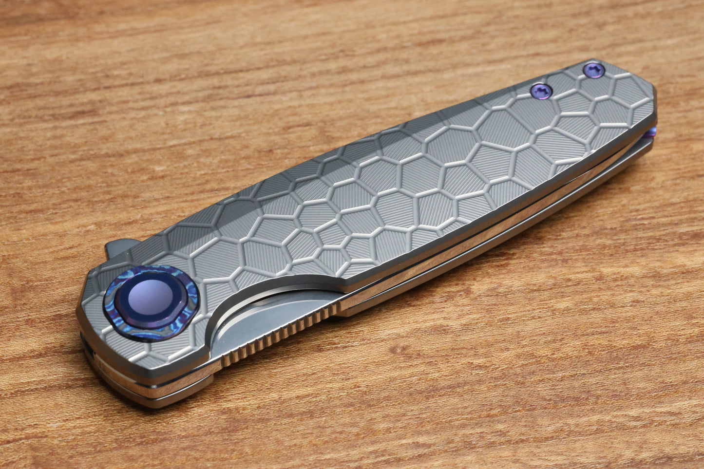HOLT BLADEWORKS MORPHEUS W/ BURNISHED TURTLE TITANIUM HANDLES & UDDEHOLM VANAX SUPERCLEAN NEAR MIRROR #1936