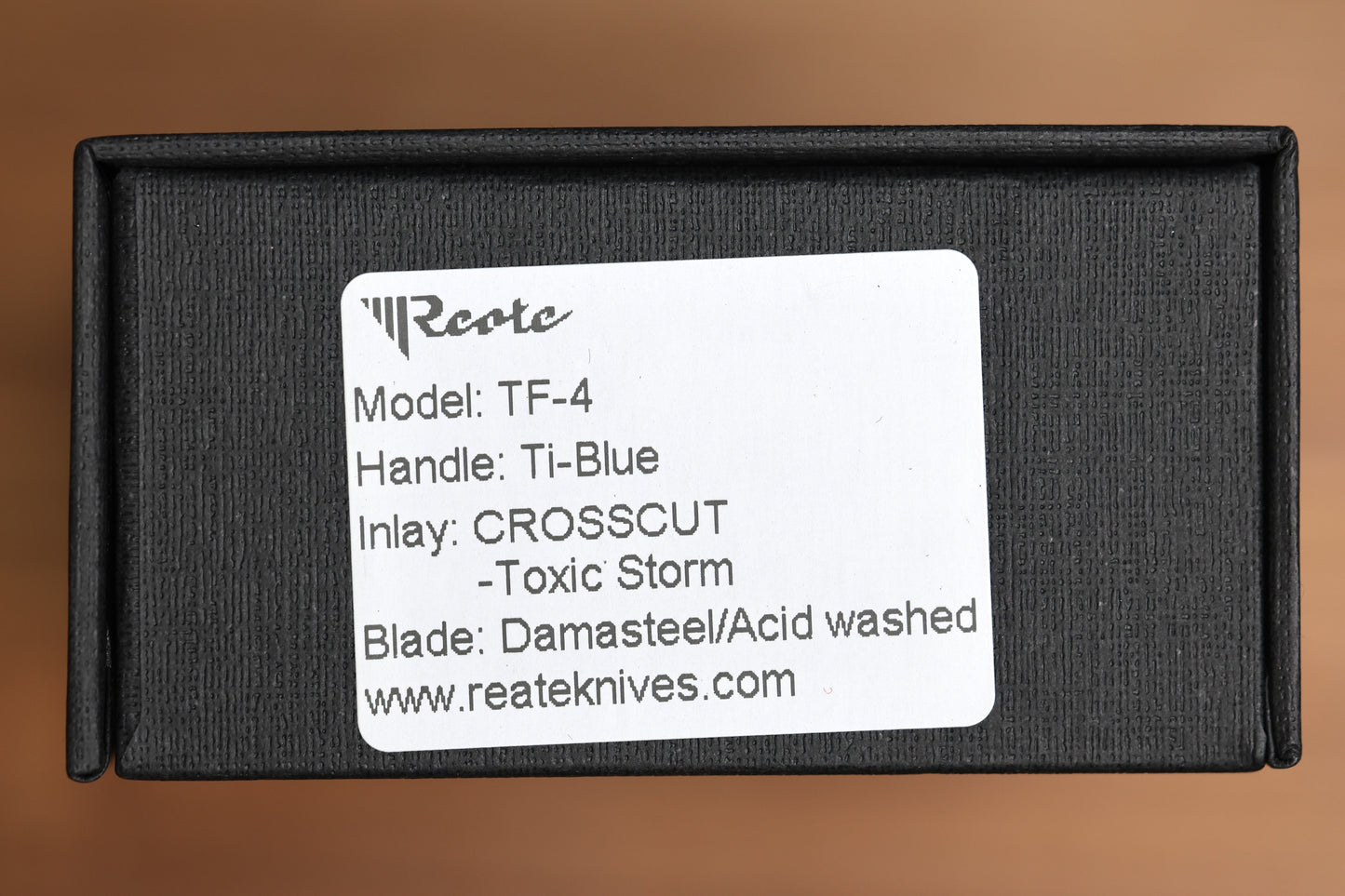 REATE KNIVES FDT TF-4 TITANIUM TOXIC STORM FAT CARBON ZIRCUTI BOLSTER AND ACCENTS DAMASTEEL BLADE