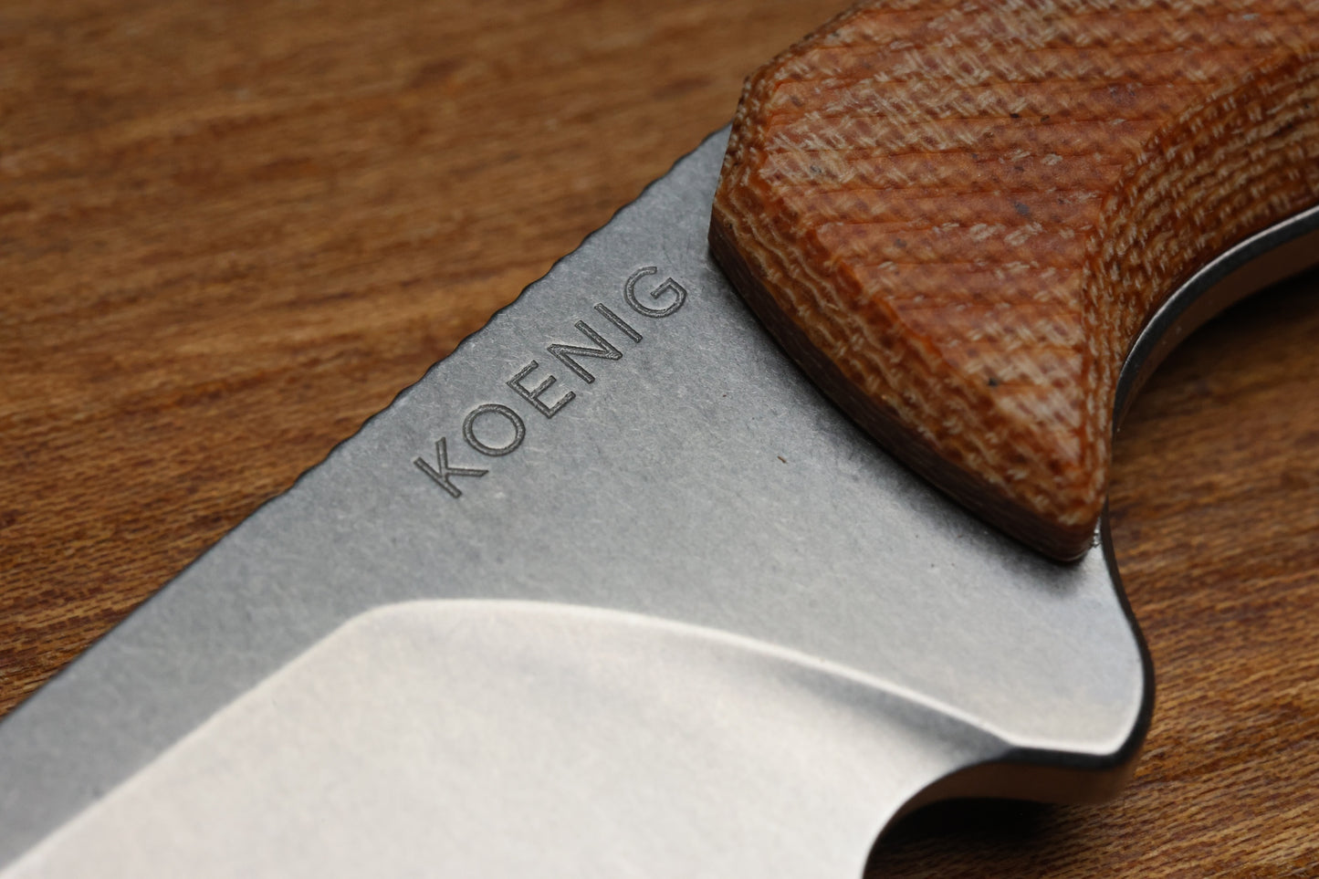 KOENIG KNIVES HELO - TAN MICARTA HANDLE - STONEWASHED MAGNACUT BLADE