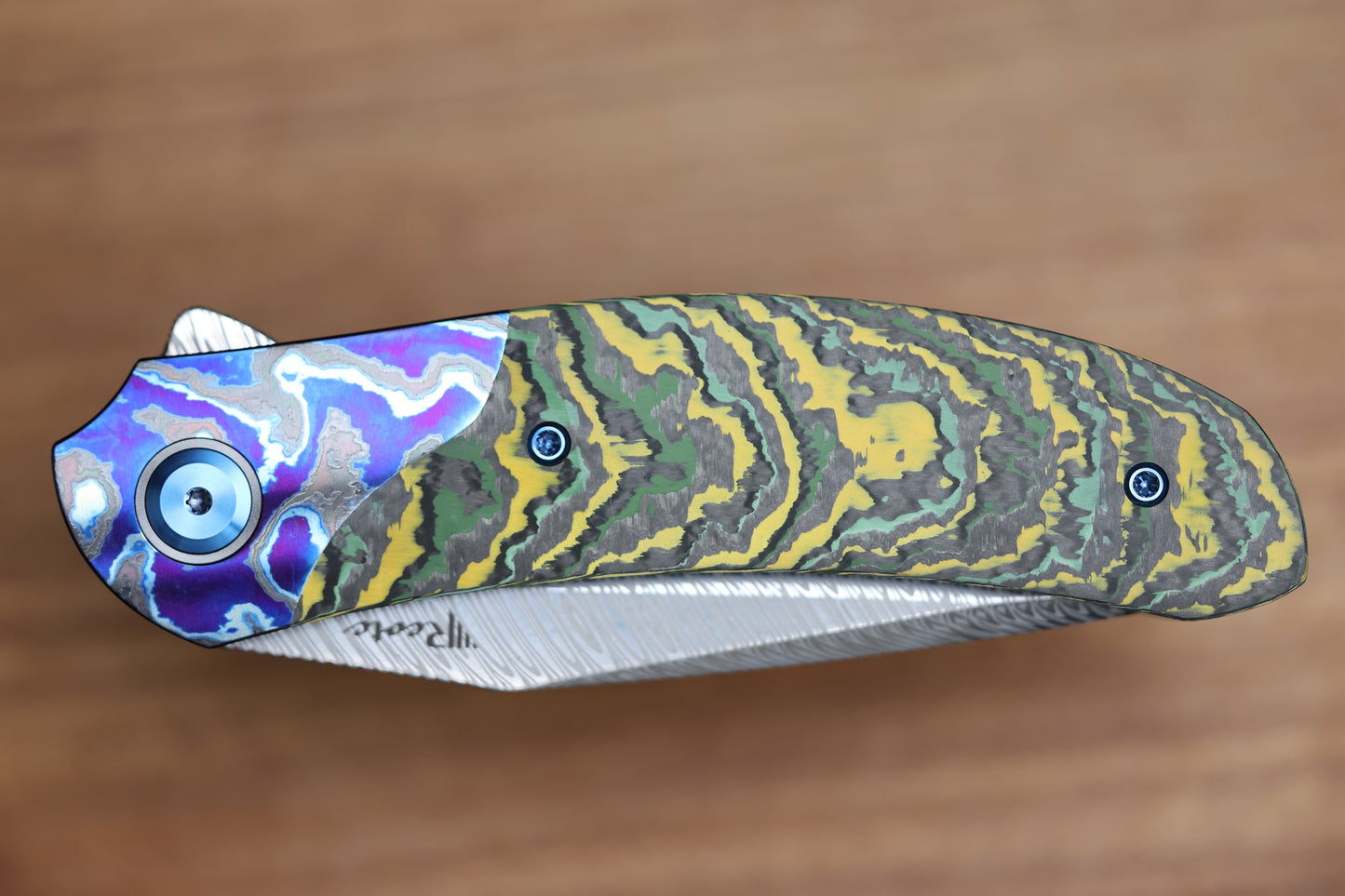 REATE KNIVES FDT TF-4 TITANIUM TOXIC STORM FAT CARBON ZIRCUTI BOLSTER AND ACCENTS DAMASTEEL BLADE