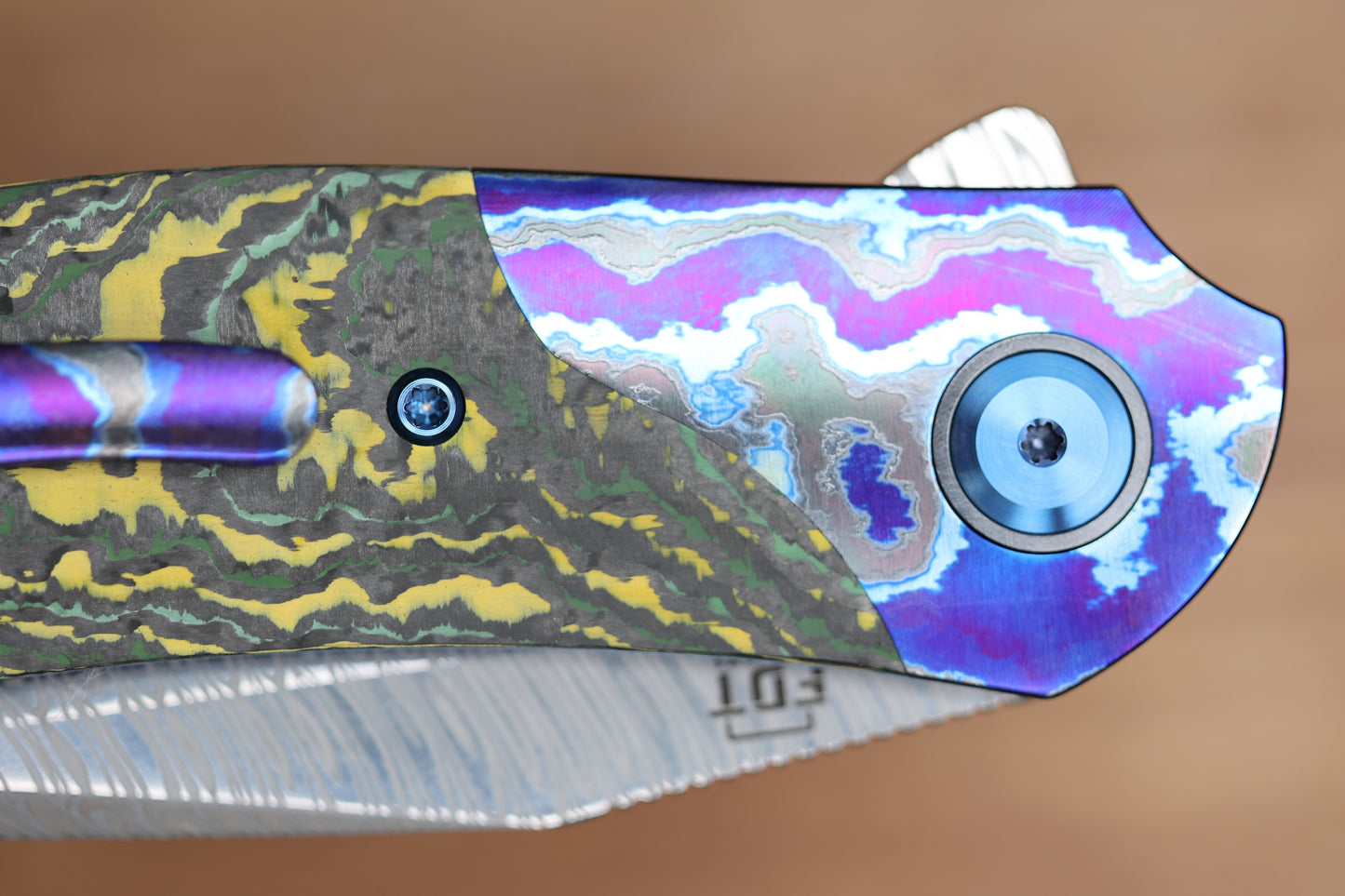 REATE KNIVES FDT TF-4 TITANIUM TOXIC STORM FAT CARBON ZIRCUTI BOLSTER AND ACCENTS DAMASTEEL BLADE