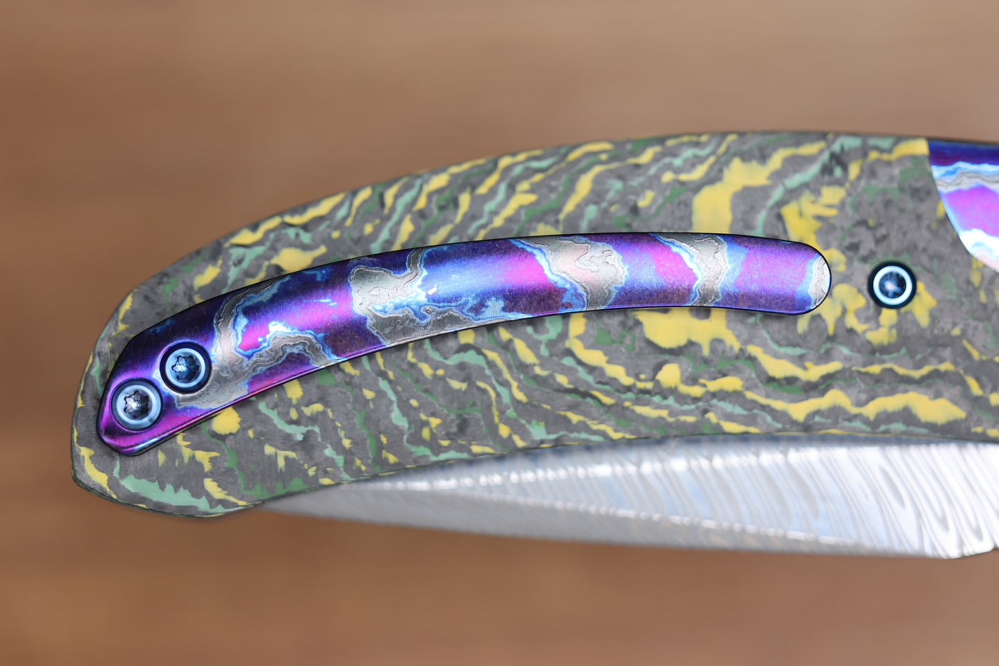 REATE KNIVES FDT TF-4 TITANIUM TOXIC STORM FAT CARBON ZIRCUTI BOLSTER AND ACCENTS DAMASTEEL BLADE