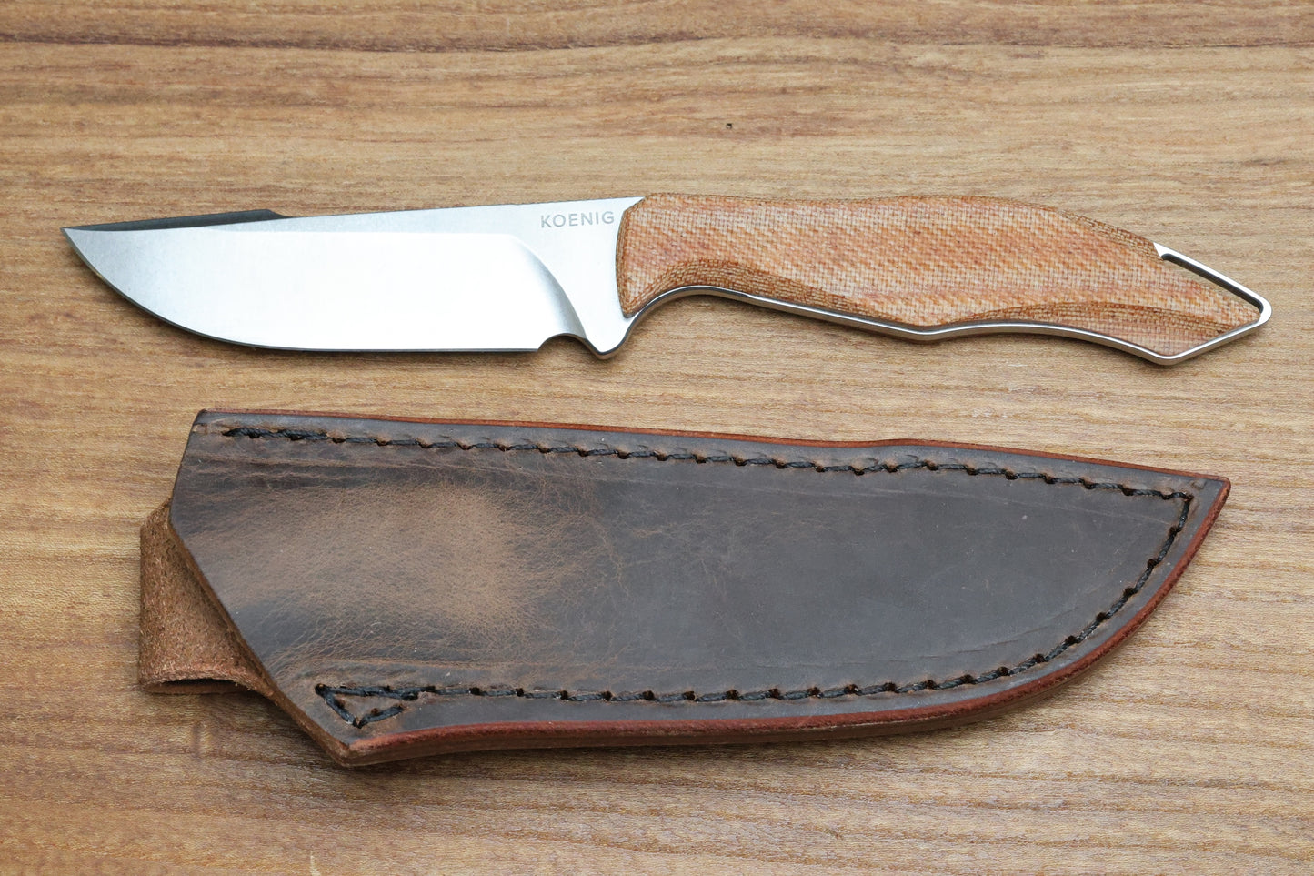 KOENIG KNIVES HELO - TAN MICARTA HANDLE - STONEWASHED MAGNACUT BLADE