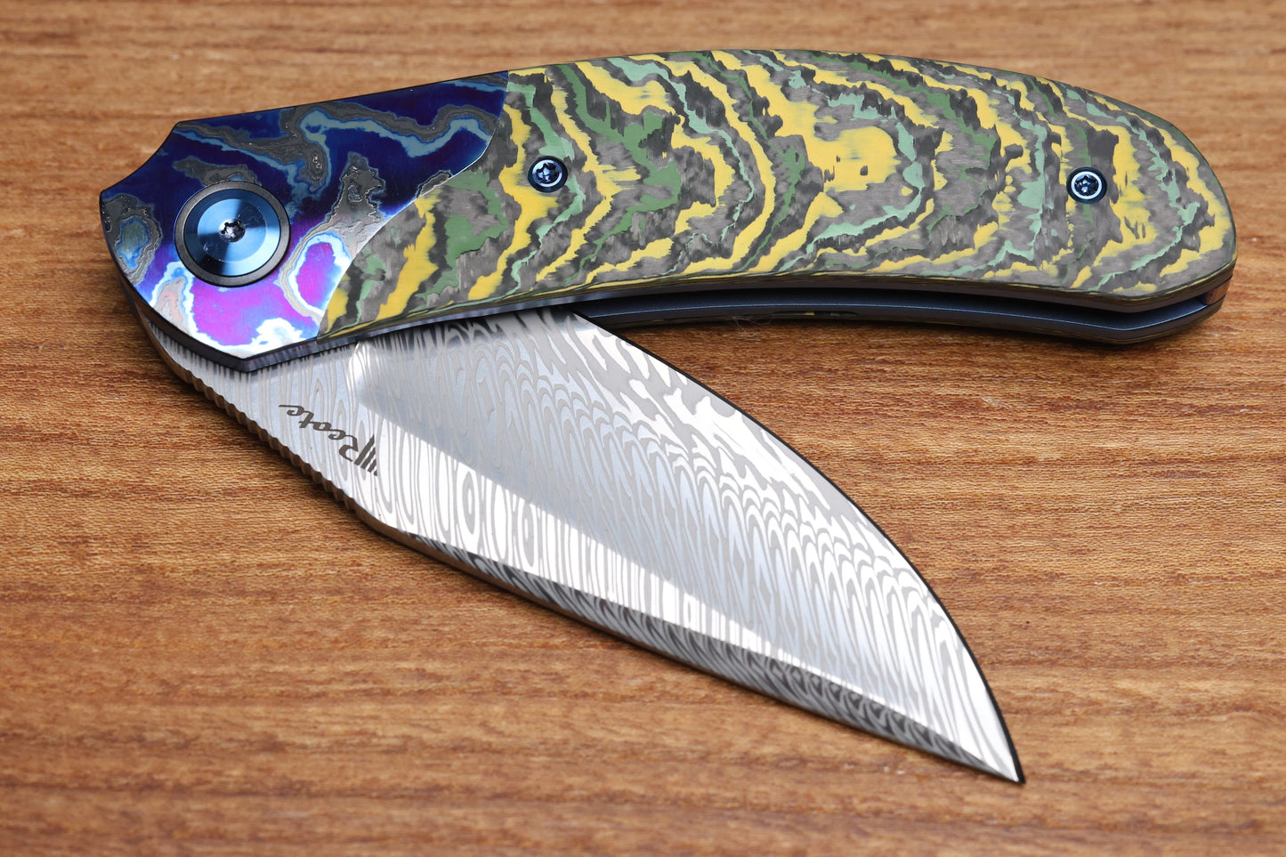 REATE KNIVES FDT TF-4 TITANIUM TOXIC STORM FAT CARBON ZIRCUTI BOLSTER AND ACCENTS DAMASTEEL BLADE