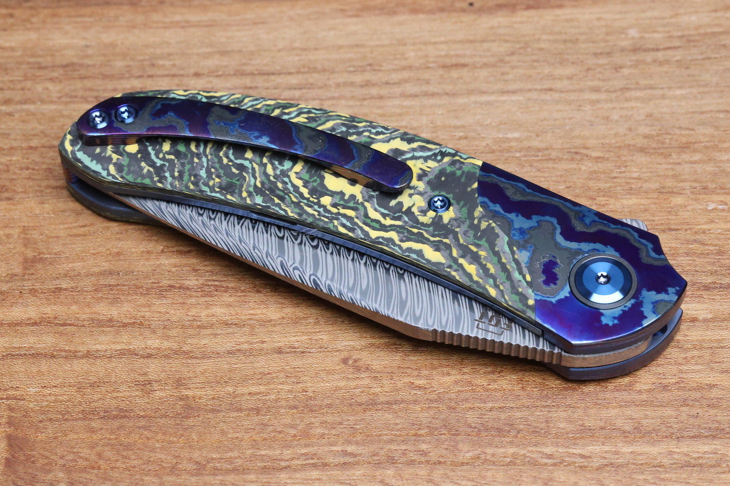 REATE KNIVES FDT TF-4 TITANIUM TOXIC STORM FAT CARBON ZIRCUTI BOLSTER AND ACCENTS DAMASTEEL BLADE