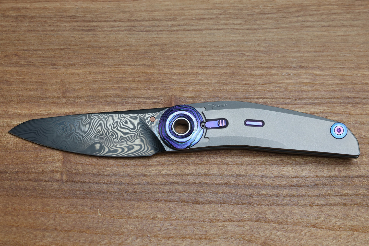 REATE KNIVES VULPEX VK TRON- CRYSTALIZED PURPLE ZIRCUTI & DAMASTEEL DLC BLADE