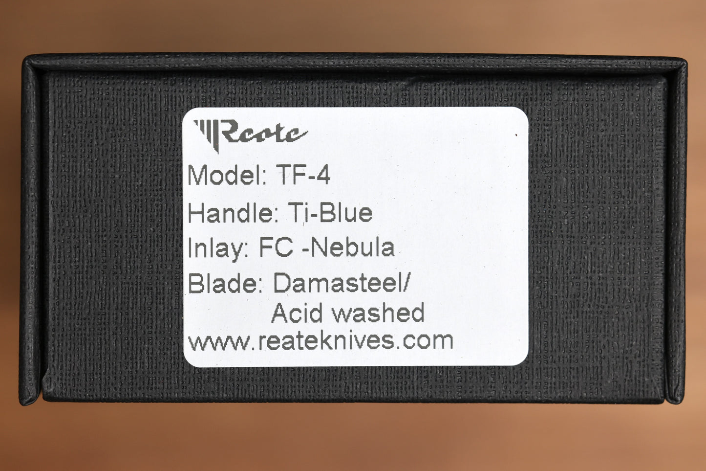 REATE KNIVES FDT TF-4 TITANIUM NEBULA FAT CARBON ZIRCUTI BOLSTER AND ACCENTS DAMASTEEL BLADE