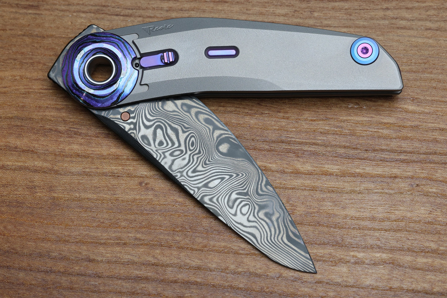 REATE KNIVES VULPEX VK TRON- CRYSTALIZED PURPLE ZIRCUTI & DAMASTEEL DLC BLADE