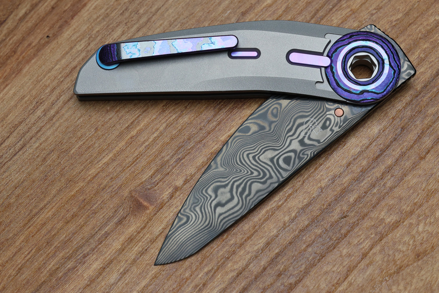 REATE KNIVES VULPEX VK TRON- CRYSTALIZED PURPLE ZIRCUTI & DAMASTEEL DLC BLADE