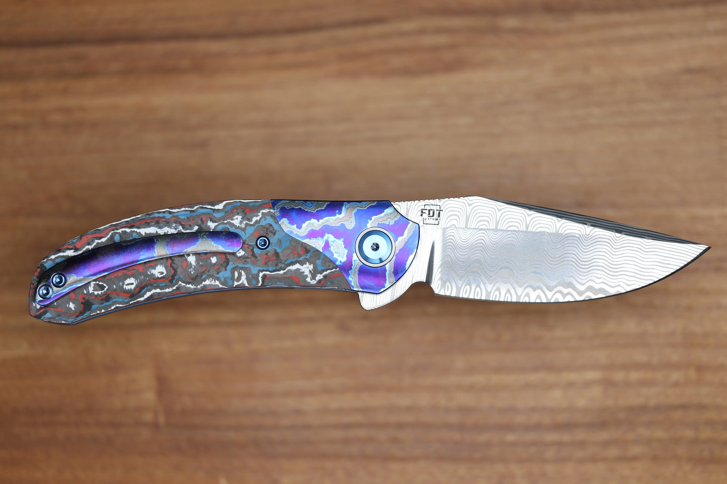REATE KNIVES FDT TF-4 TITANIUM NEBULA FAT CARBON ZIRCUTI BOLSTER AND ACCENTS DAMASTEEL BLADE