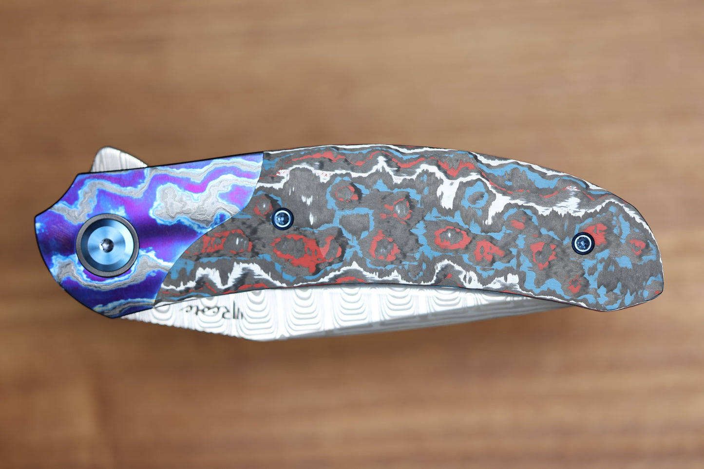 REATE KNIVES FDT TF-4 TITANIUM NEBULA FAT CARBON ZIRCUTI BOLSTER AND ACCENTS DAMASTEEL BLADE