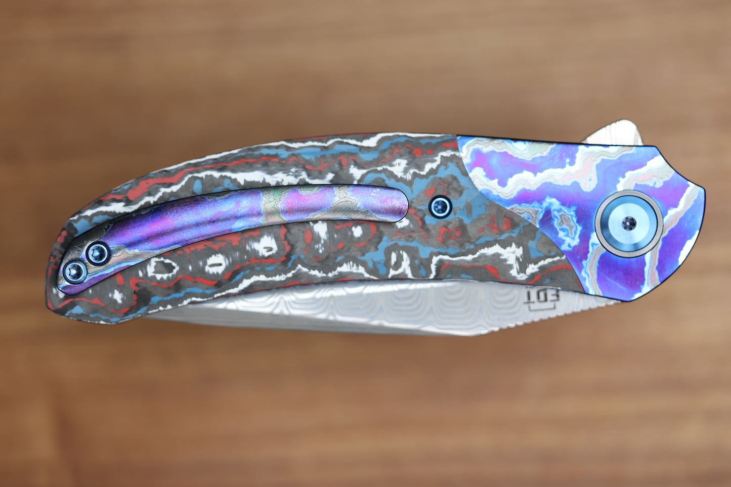 REATE KNIVES FDT TF-4 TITANIUM NEBULA FAT CARBON ZIRCUTI BOLSTER AND ACCENTS DAMASTEEL BLADE
