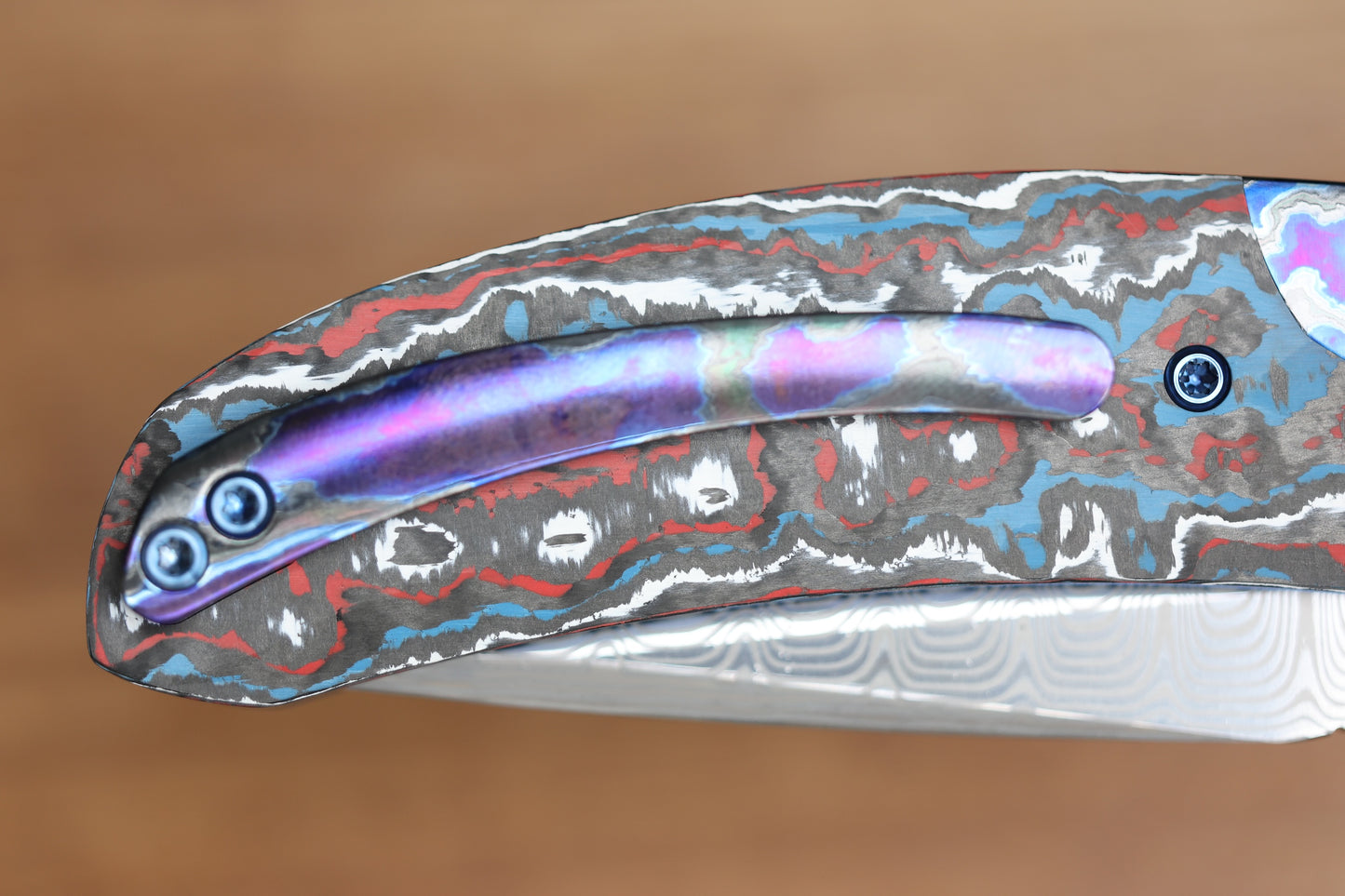 REATE KNIVES FDT TF-4 TITANIUM NEBULA FAT CARBON ZIRCUTI BOLSTER AND ACCENTS DAMASTEEL BLADE