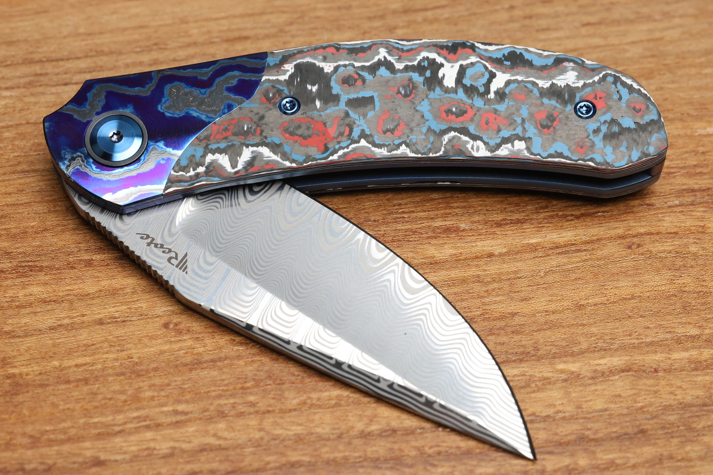 REATE KNIVES FDT TF-4 TITANIUM NEBULA FAT CARBON ZIRCUTI BOLSTER AND ACCENTS DAMASTEEL BLADE