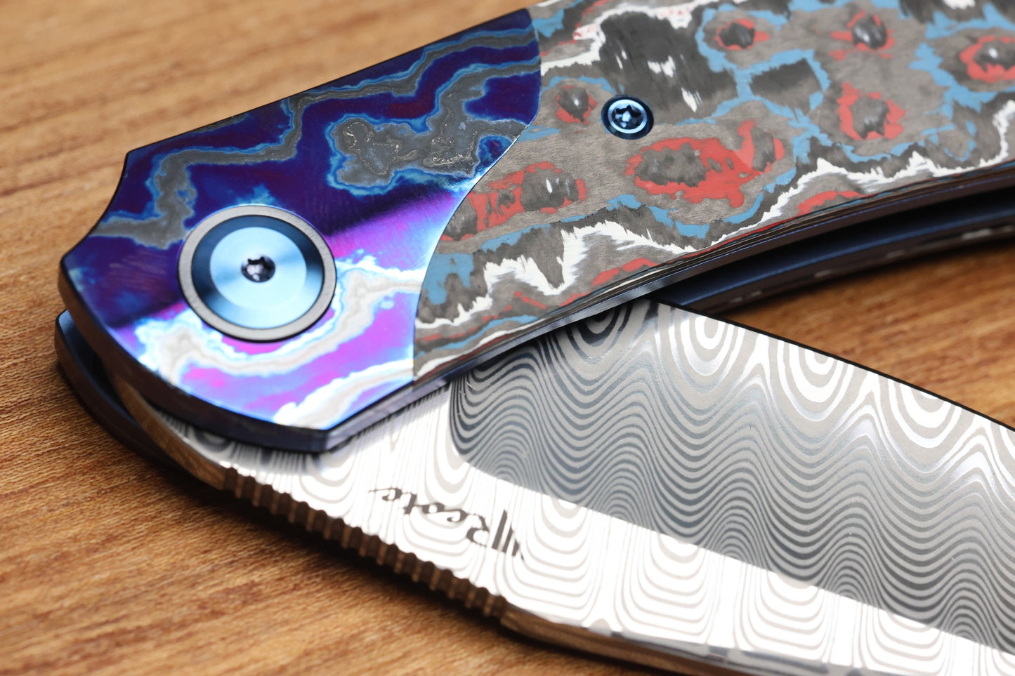 REATE KNIVES FDT TF-4 TITANIUM NEBULA FAT CARBON ZIRCUTI BOLSTER AND ACCENTS DAMASTEEL BLADE