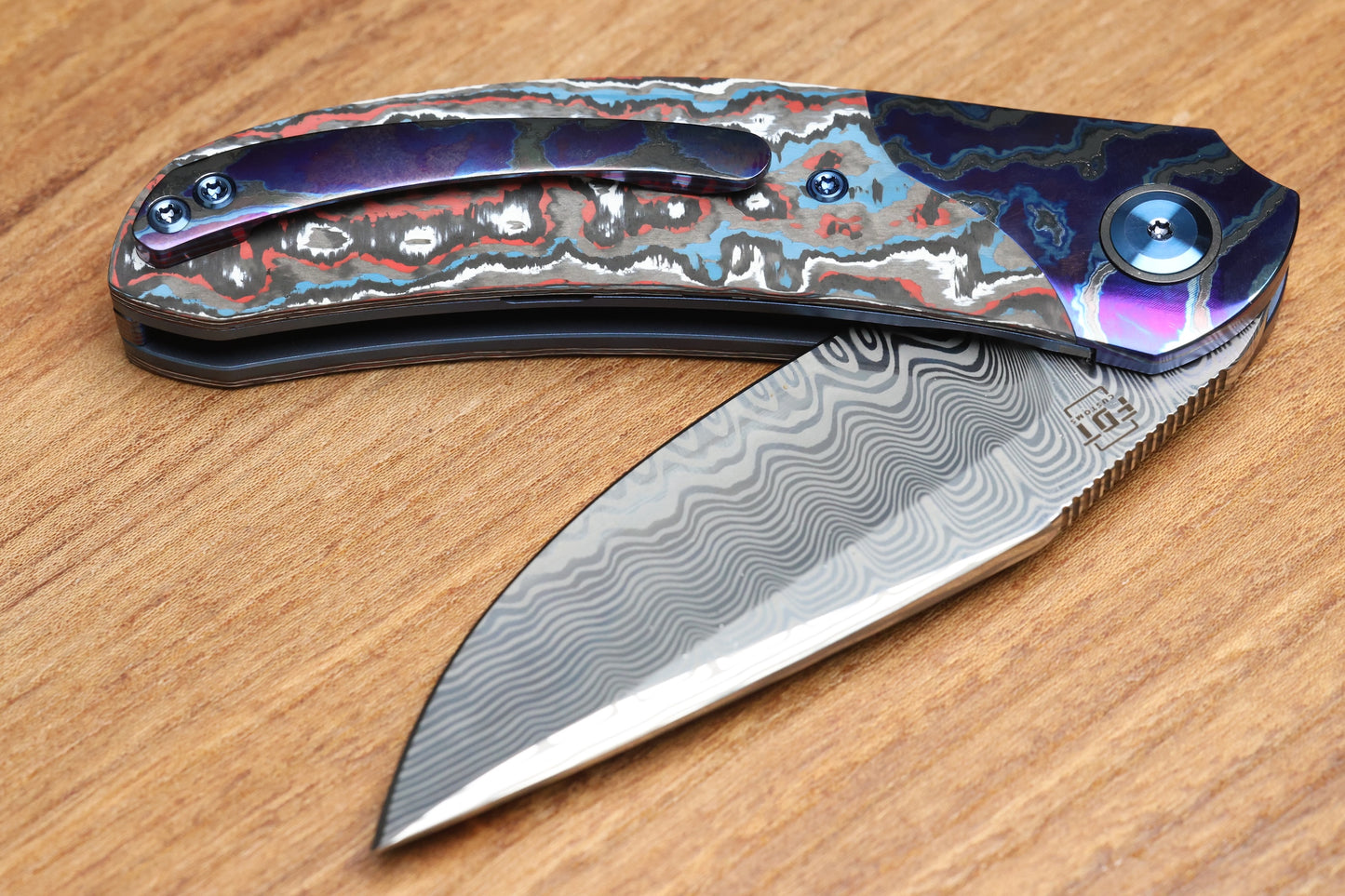 REATE KNIVES FDT TF-4 TITANIUM NEBULA FAT CARBON ZIRCUTI BOLSTER AND ACCENTS DAMASTEEL BLADE