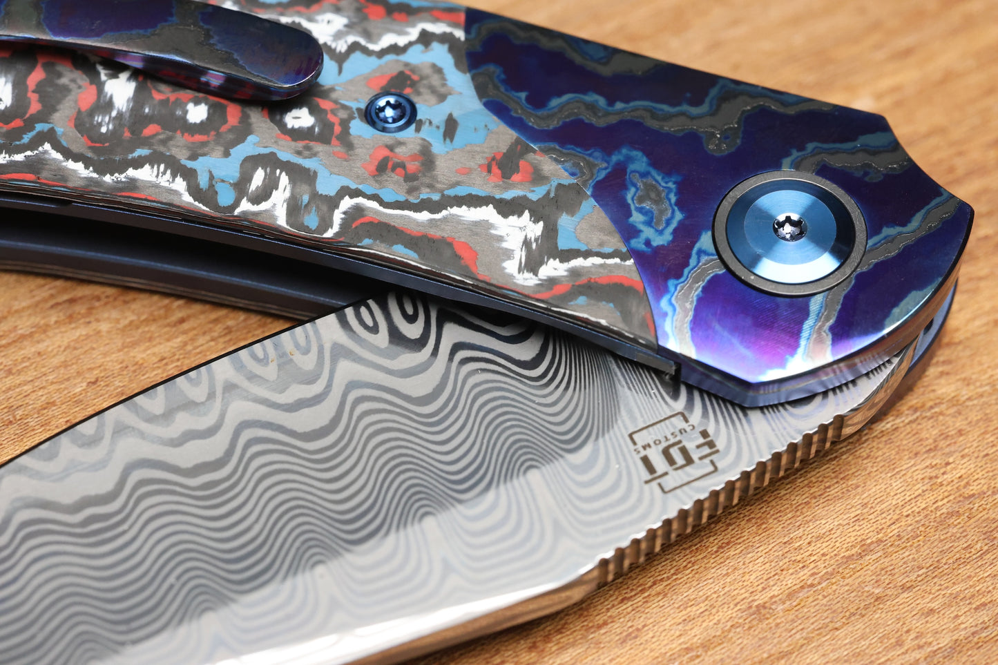 REATE KNIVES FDT TF-4 TITANIUM NEBULA FAT CARBON ZIRCUTI BOLSTER AND ACCENTS DAMASTEEL BLADE