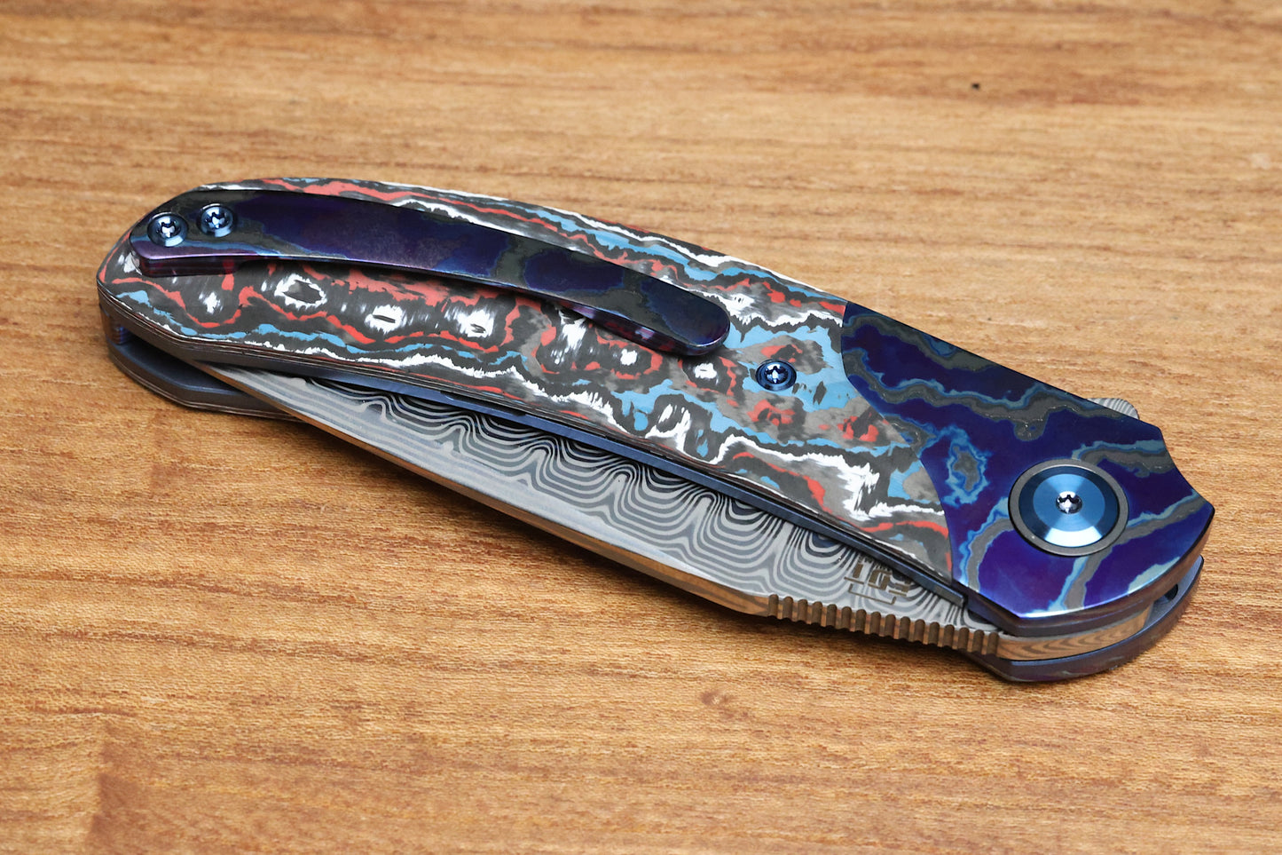 REATE KNIVES FDT TF-4 TITANIUM NEBULA FAT CARBON ZIRCUTI BOLSTER AND ACCENTS DAMASTEEL BLADE