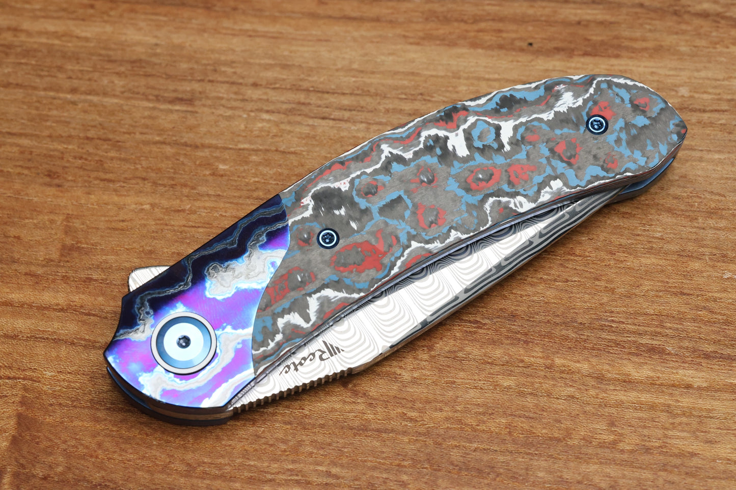 REATE KNIVES FDT TF-4 TITANIUM NEBULA FAT CARBON ZIRCUTI BOLSTER AND ACCENTS DAMASTEEL BLADE