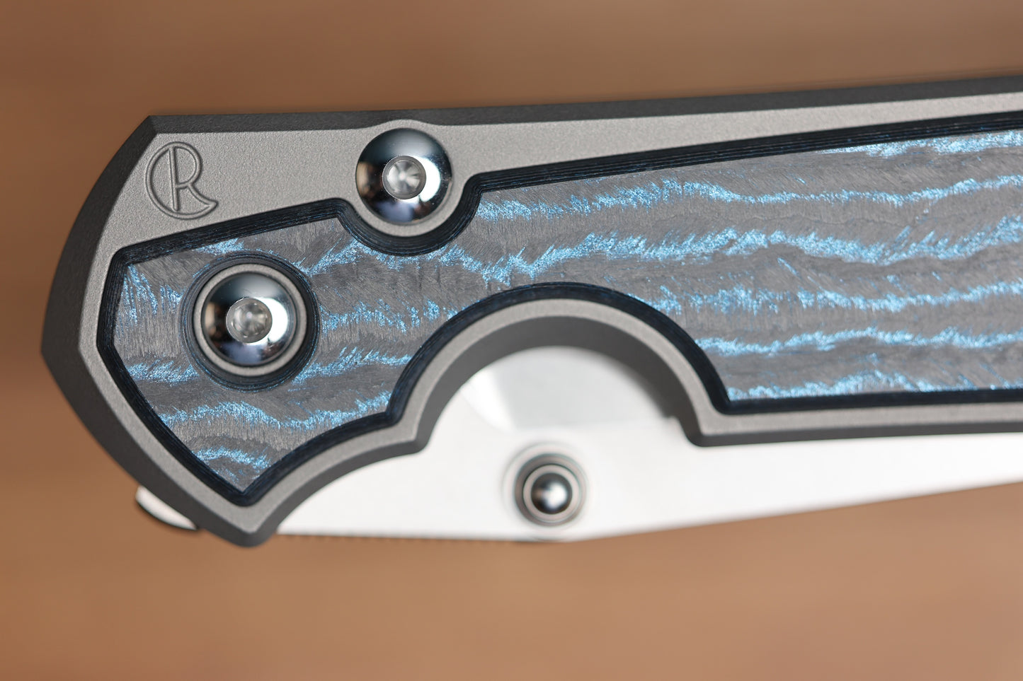 CHRIS REEVE LARGE SEBENZA 31 - OCEAN BLUE CARBOTI INLAY - TANTO CPM MAGNACUT BLADE - MIM CLIP - SILVER DOUBLE THUMB LUGS