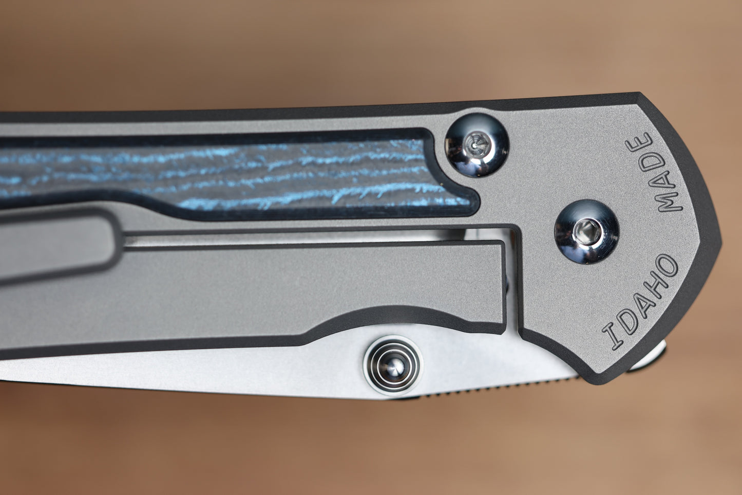 CHRIS REEVE LARGE SEBENZA 31 - OCEAN BLUE CARBOTI INLAY - TANTO CPM MAGNACUT BLADE - MIM CLIP - SILVER DOUBLE THUMB LUGS
