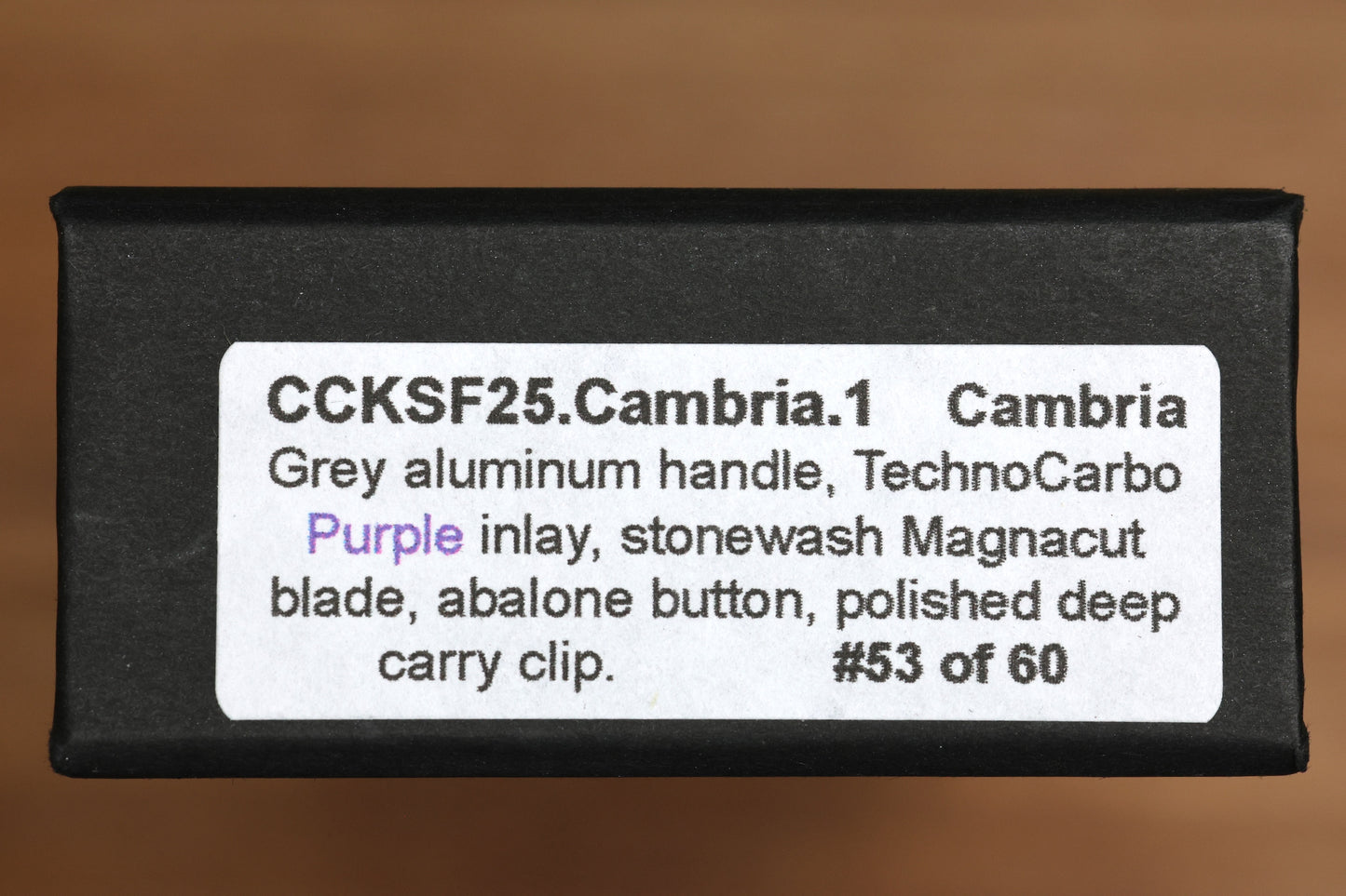 PRO-TECH KNIVES CAMBRIA - CCKSF25.CAMBRIA.1 - GREY ALUMINUM HANDLE - TECHNOCARBO PURPLE INLAY - STONEWASH MAGNACUT BLADE