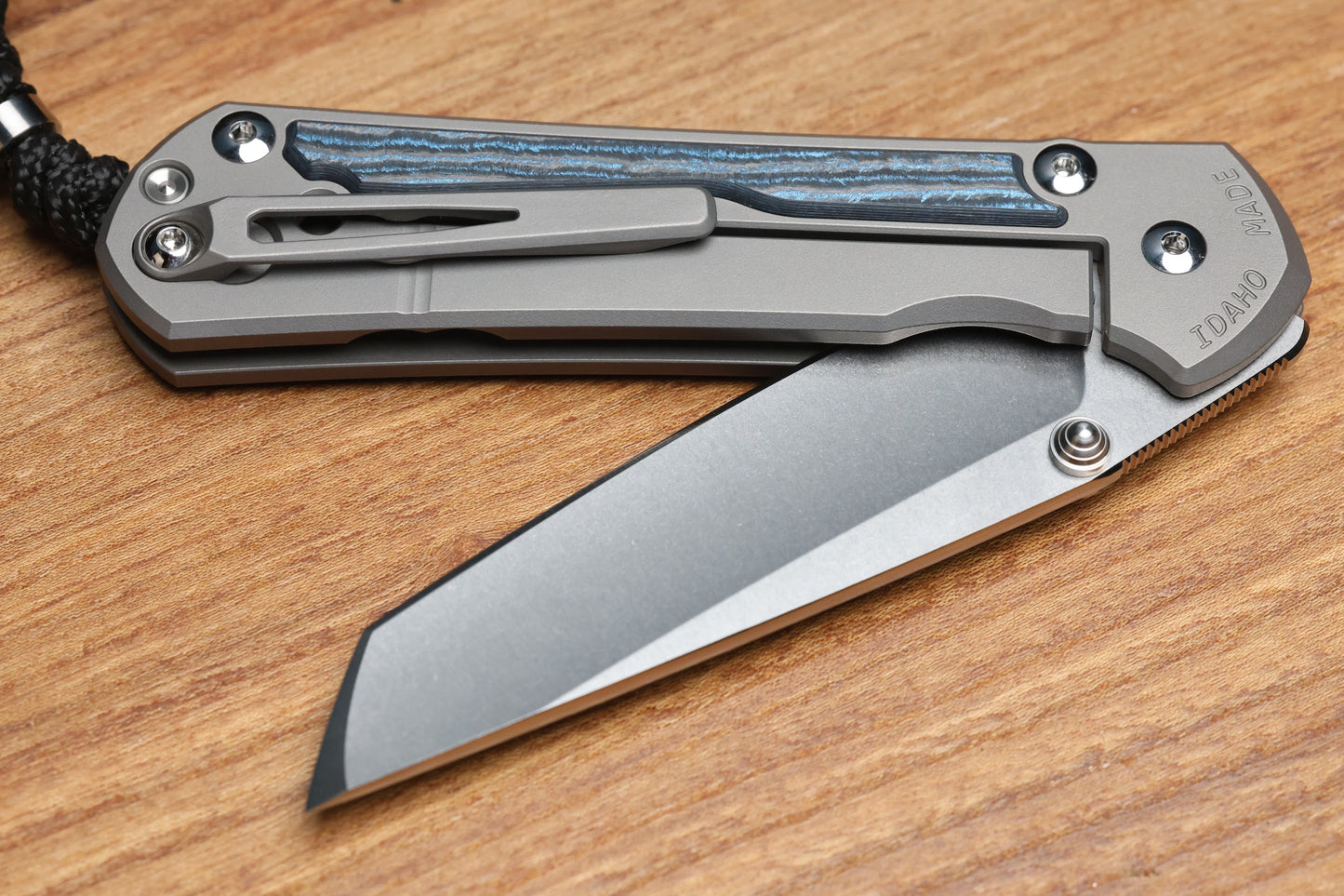 CHRIS REEVE LARGE SEBENZA 31 - OCEAN BLUE CARBOTI INLAY - TANTO CPM MAGNACUT BLADE - MIM CLIP - SILVER DOUBLE THUMB LUGS