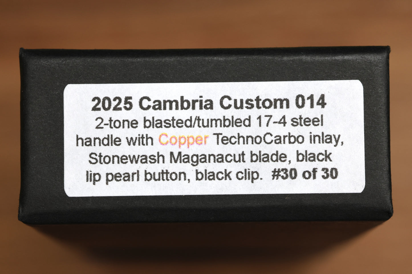 PRO-TECH KNIVES CAMBRIA - 2025 CAMBRIA CUSTOM 014 - 2-TONE BLASTED/TUMBLED 17-4 STEEL HANDLE - COPPER TECHNOCARBO INLAY - STONEWASH MAGNACUT BLADE