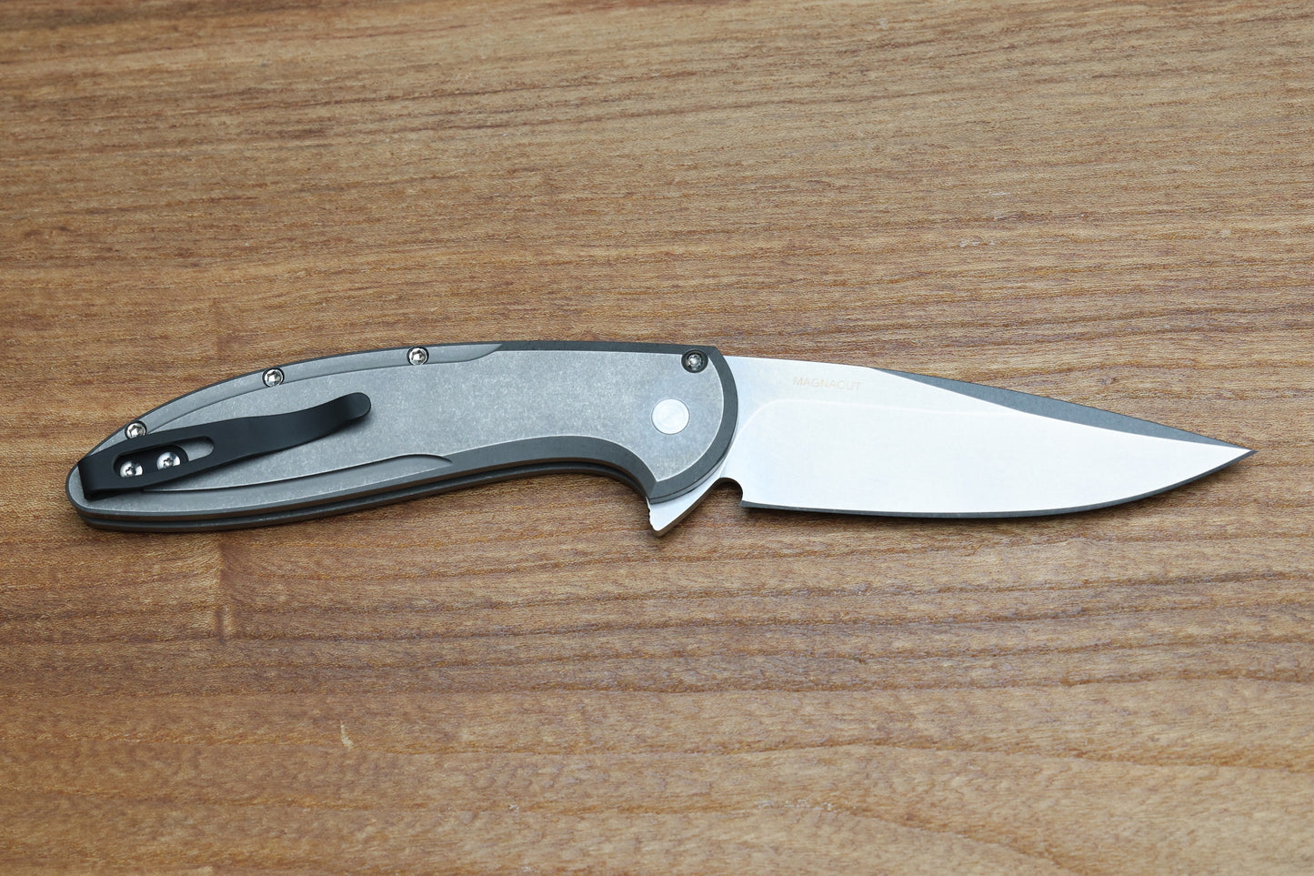 PRO-TECH KNIVES CAMBRIA - 2025 CAMBRIA CUSTOM 014 - 2-TONE BLASTED/TUMBLED 17-4 STEEL HANDLE - COPPER TECHNOCARBO INLAY - STONEWASH MAGNACUT BLADE