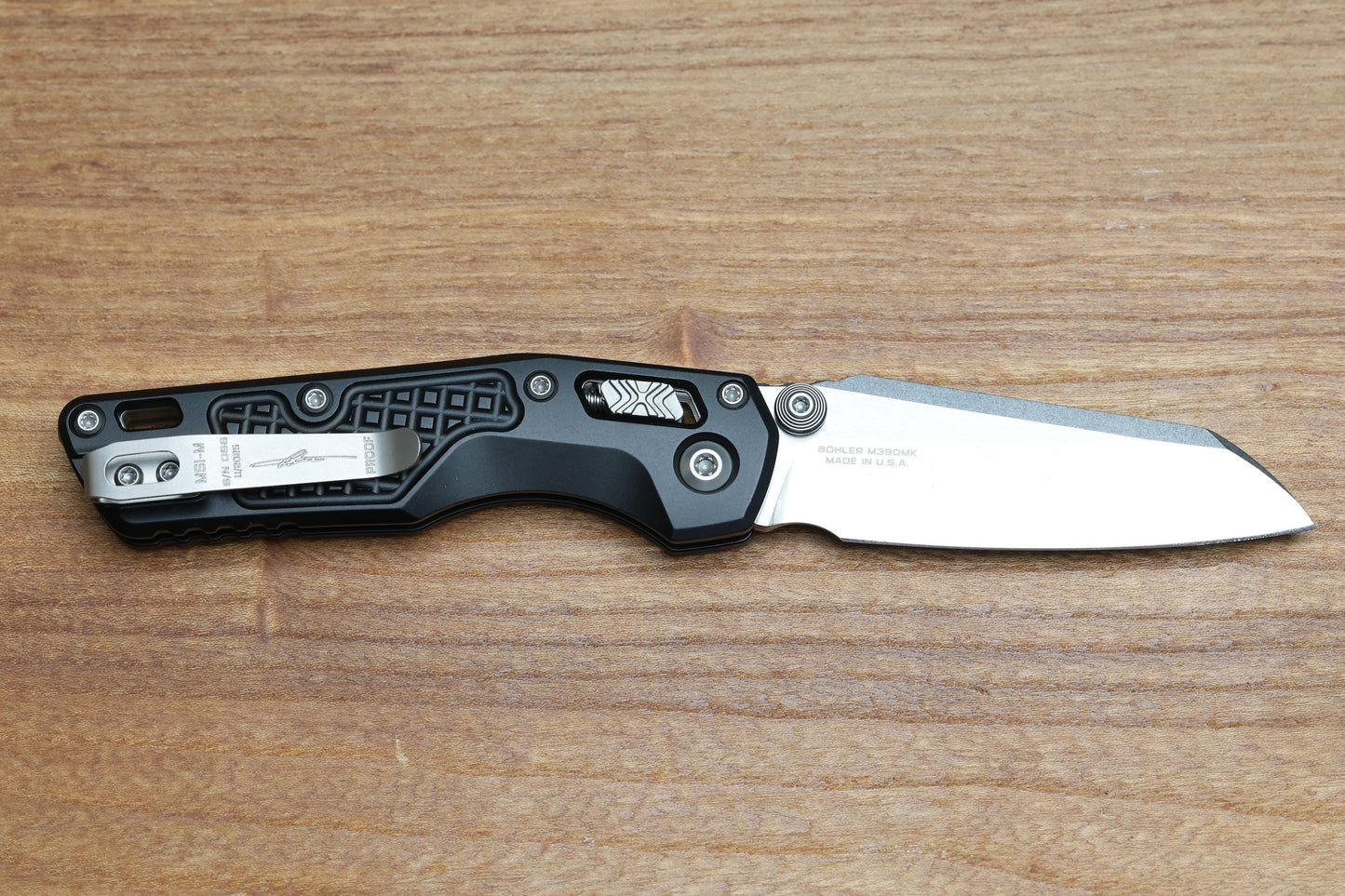 MICROTECH MSI RAM LOK MINI PROOF RUN BLACK FRAG ALUMINUM HANDLES W/ STONEWASH M390MK 210M-10FRSPR