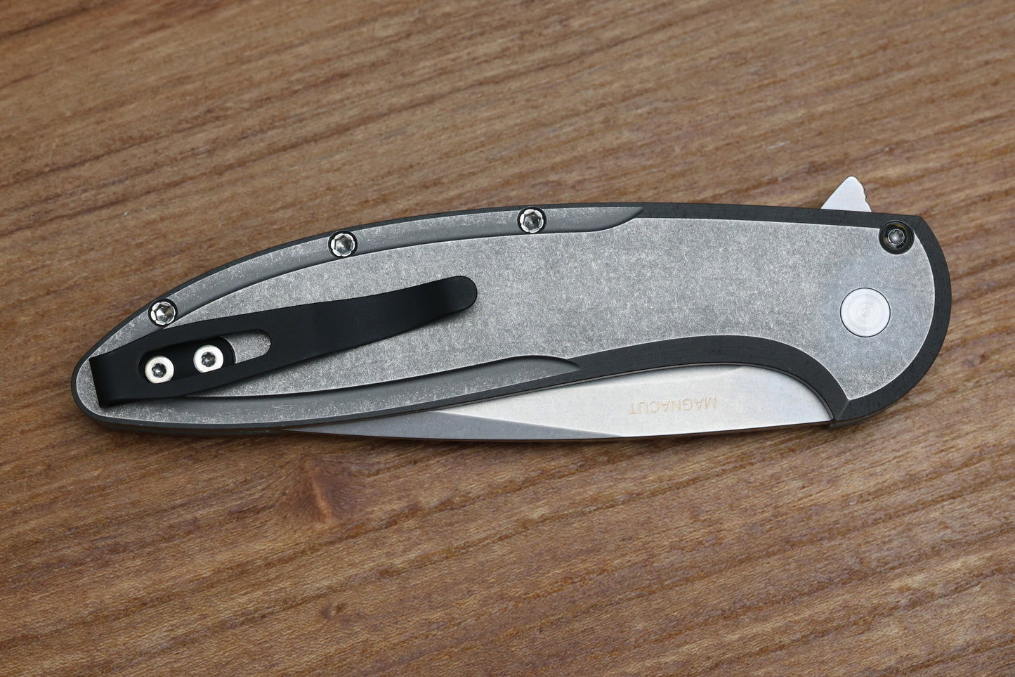 PRO-TECH KNIVES CAMBRIA - 2025 CAMBRIA CUSTOM 014 - 2-TONE BLASTED/TUMBLED 17-4 STEEL HANDLE - COPPER TECHNOCARBO INLAY - STONEWASH MAGNACUT BLADE