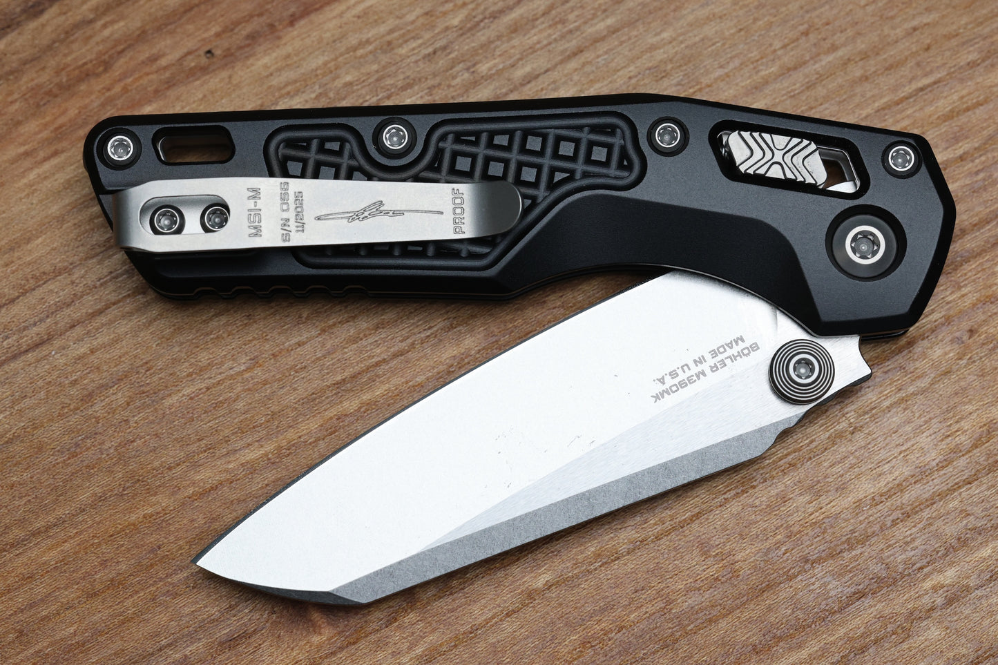 MICROTECH MSI RAM LOK MINI PROOF RUN BLACK FRAG ALUMINUM HANDLES W/ STONEWASH M390MK 210M-10FRSPR