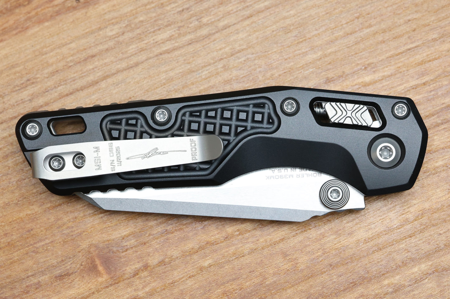 MICROTECH MSI RAM LOK MINI PROOF RUN BLACK FRAG ALUMINUM HANDLES W/ STONEWASH M390MK 210M-10FRSPR