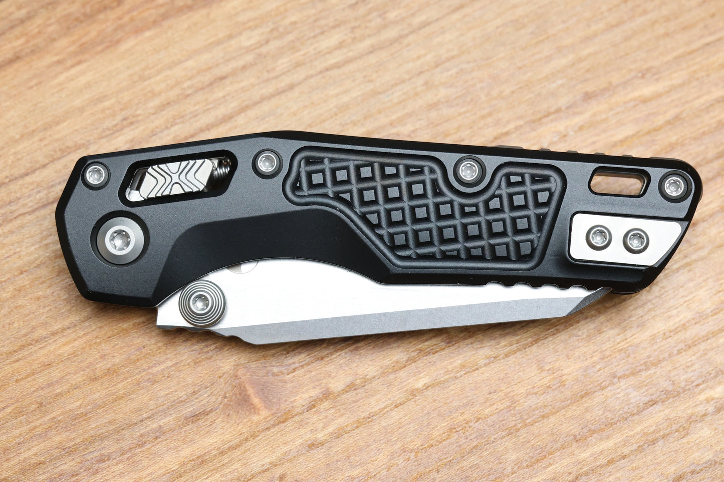 MICROTECH MSI RAM LOK MINI PROOF RUN BLACK FRAG ALUMINUM HANDLES W/ STONEWASH M390MK 210M-10FRSPR