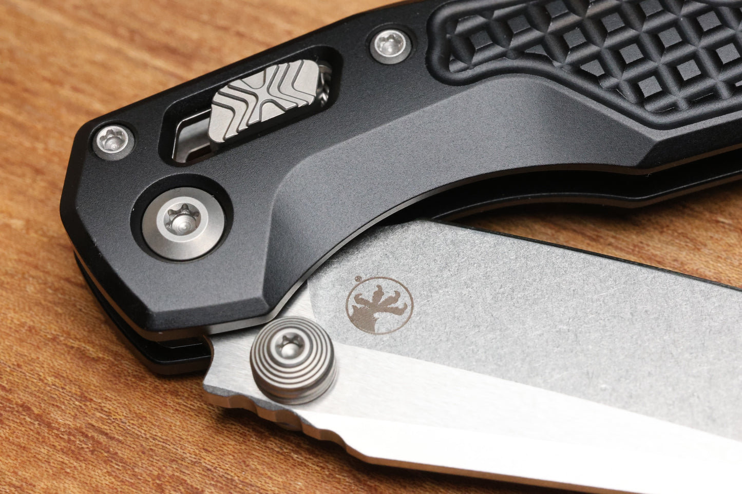 MICROTECH MSI RAM LOK MINI PROOF RUN BLACK FRAG ALUMINUM HANDLES W/ STONEWASH M390MK 210M-10FRSPR